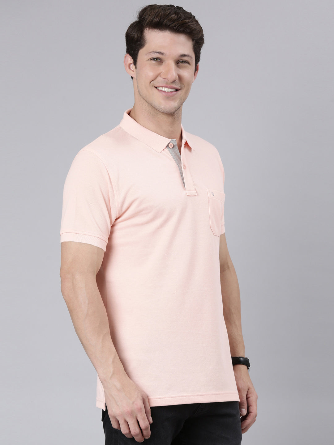 Classic Polo Men's Half Sleeve Pink Polo Neck Slim Fit Solid T-Shirt | TOY-VIROK-PINK SF P