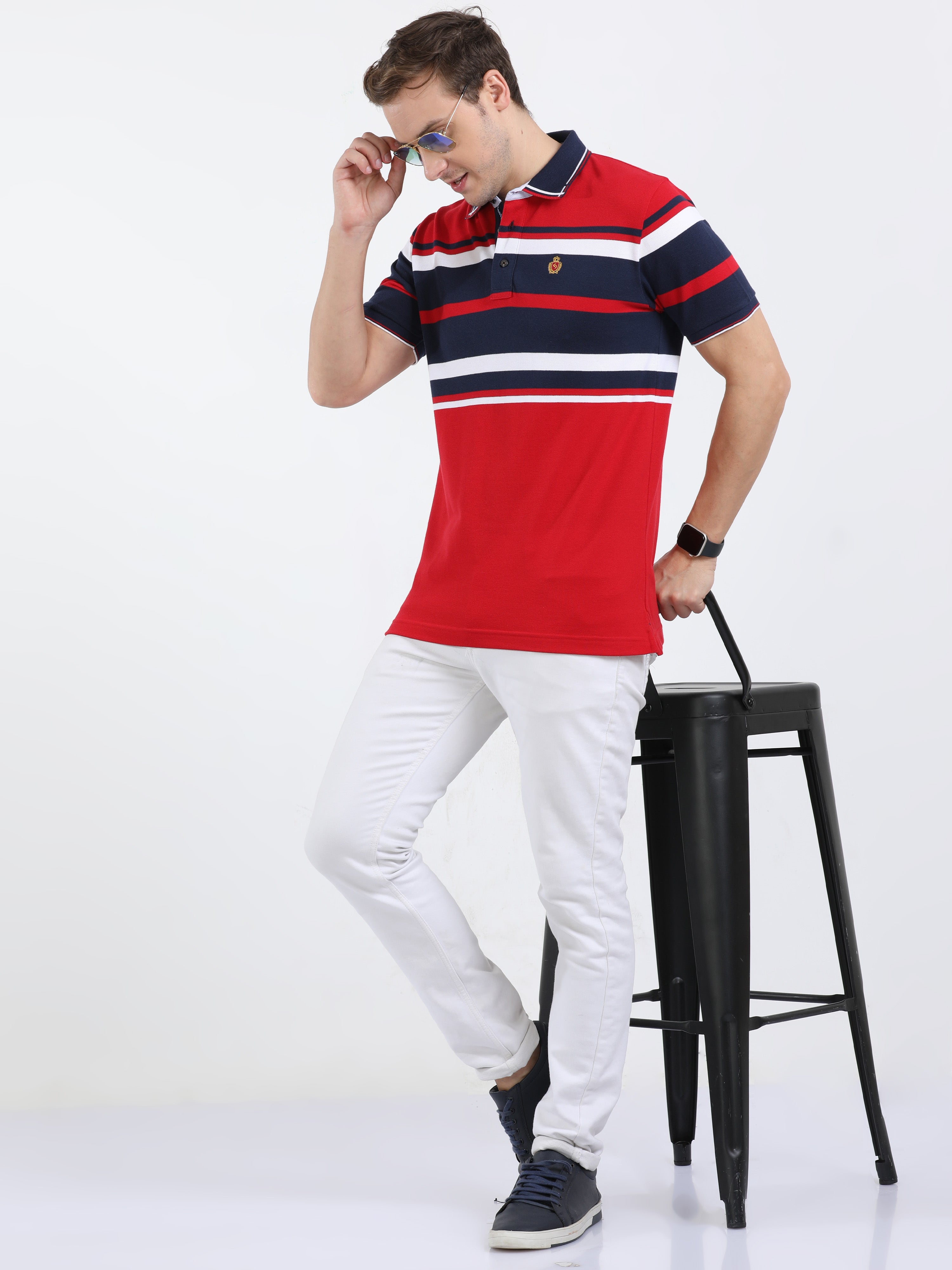 Classic Polo Mens Cotton Half Sleeves Color Blocked Slim Fit Polo Neck Red Color T-Shirt | Vta - 241 B Sf P