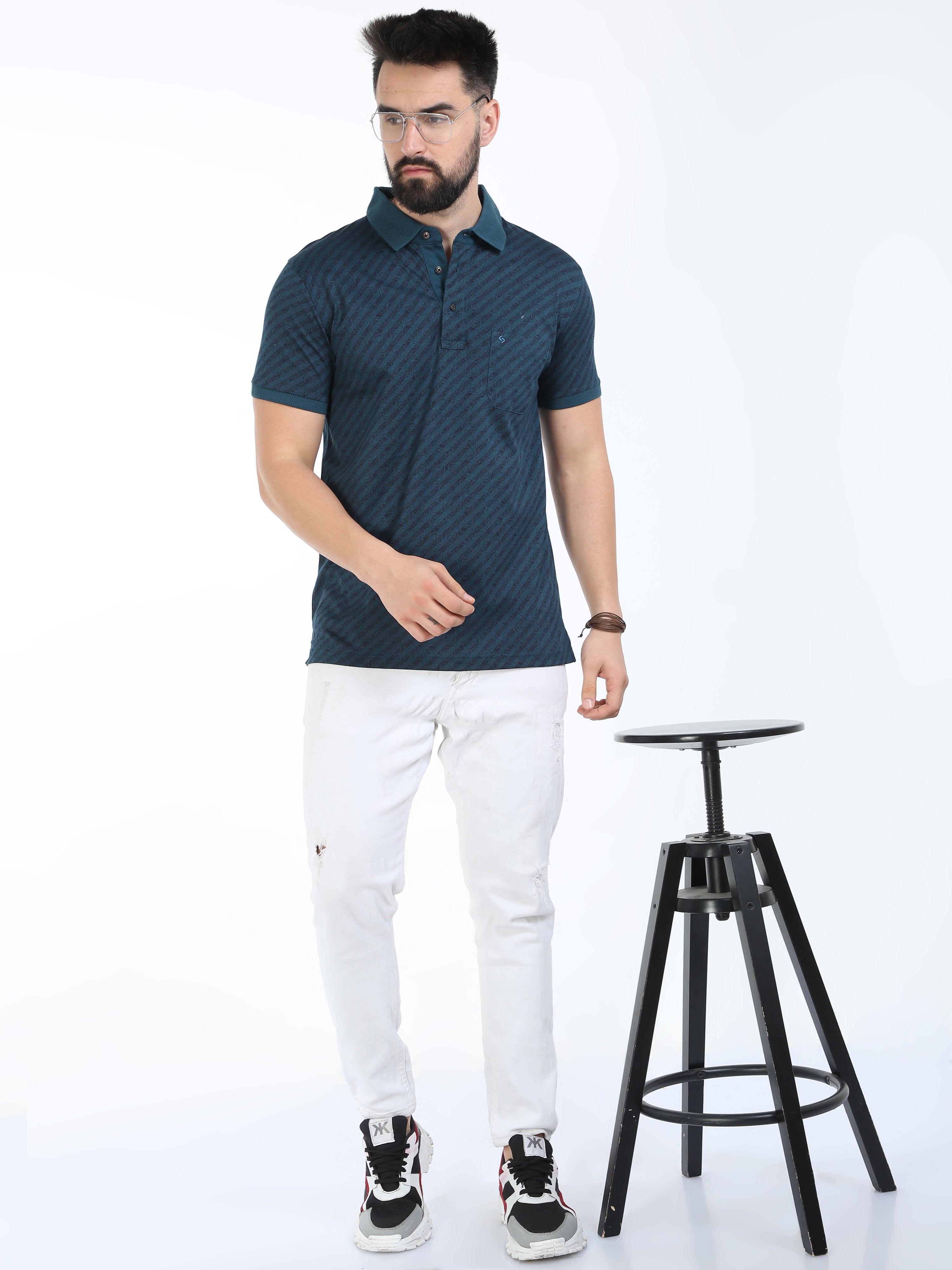 Classic Polo Mens Cotton Half Sleeves Striped Slim Fit Polo Neck Blue Color T-Shirt | Scant - 34 A Sf P