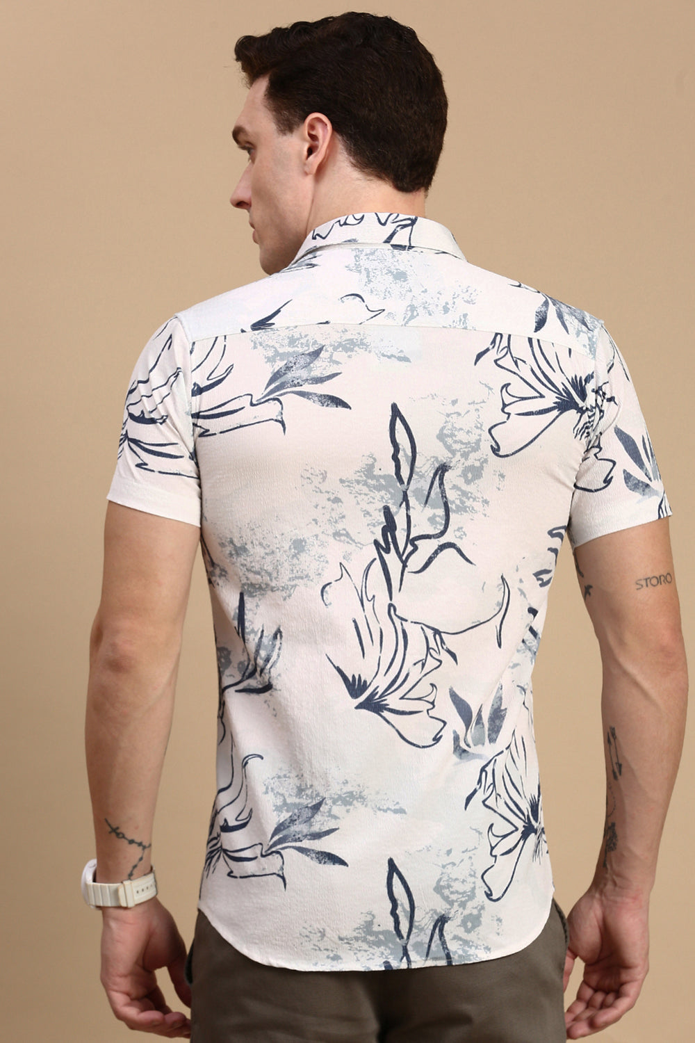 Classic Polo Men's Half Sleeve White/Navy Polo Neck Slim Fit All Over Print Shirt | SP2-GN-07 A-HS-PRT-BSL