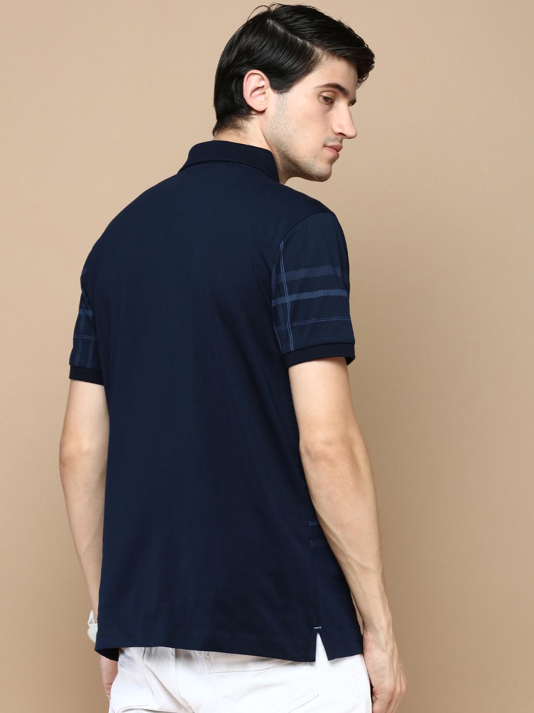 Classic Polo Men's Half Sleeve Navy Blue Polo Neck Slim Fit Printed T-Shirt | FP - 08 A SF P