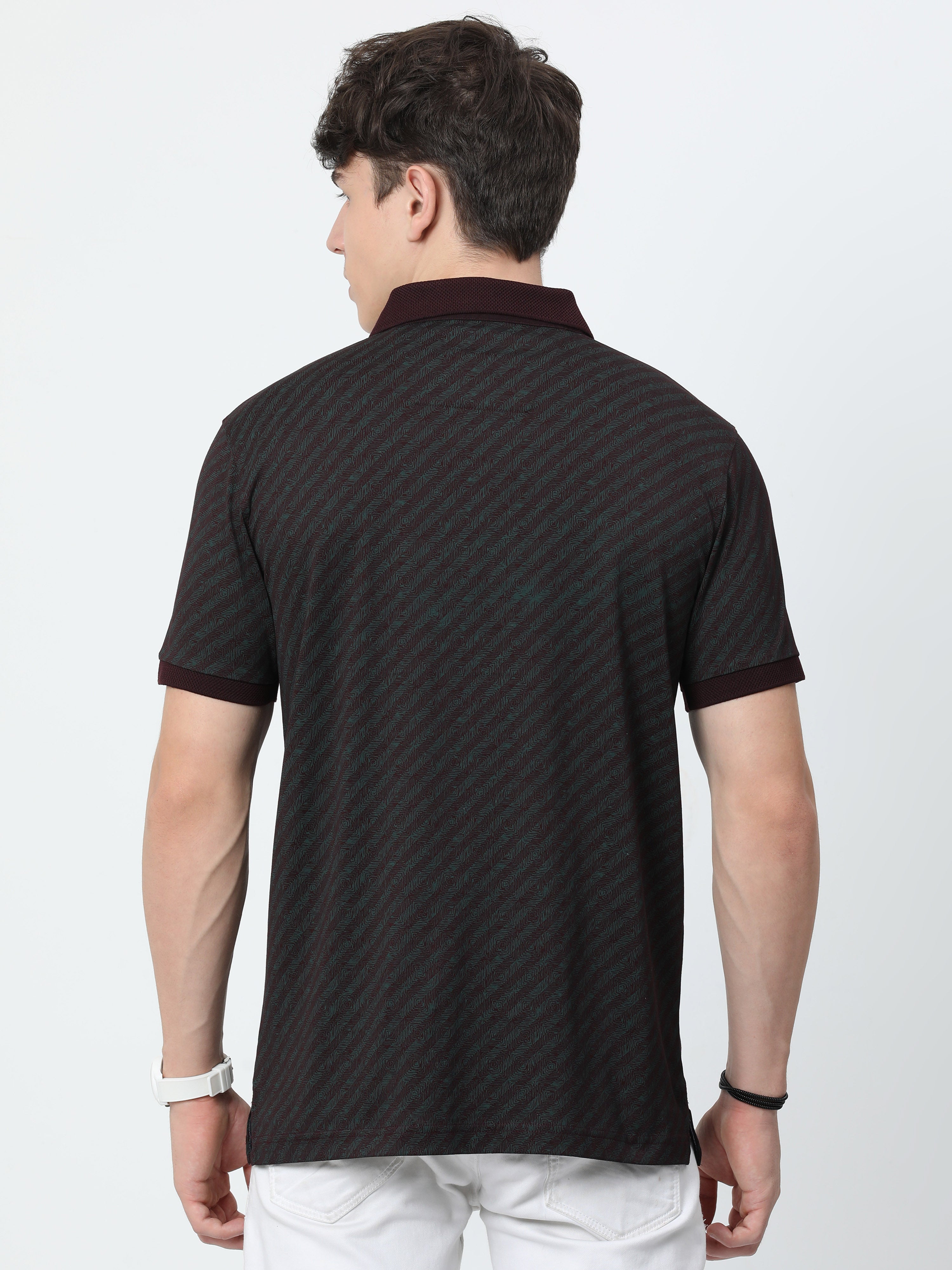 Classic Polo Mens Cotton Half Sleeves Striped Slim Fit Polo Neck Maroon Color T-Shirt | Scant - 34 B Sf P