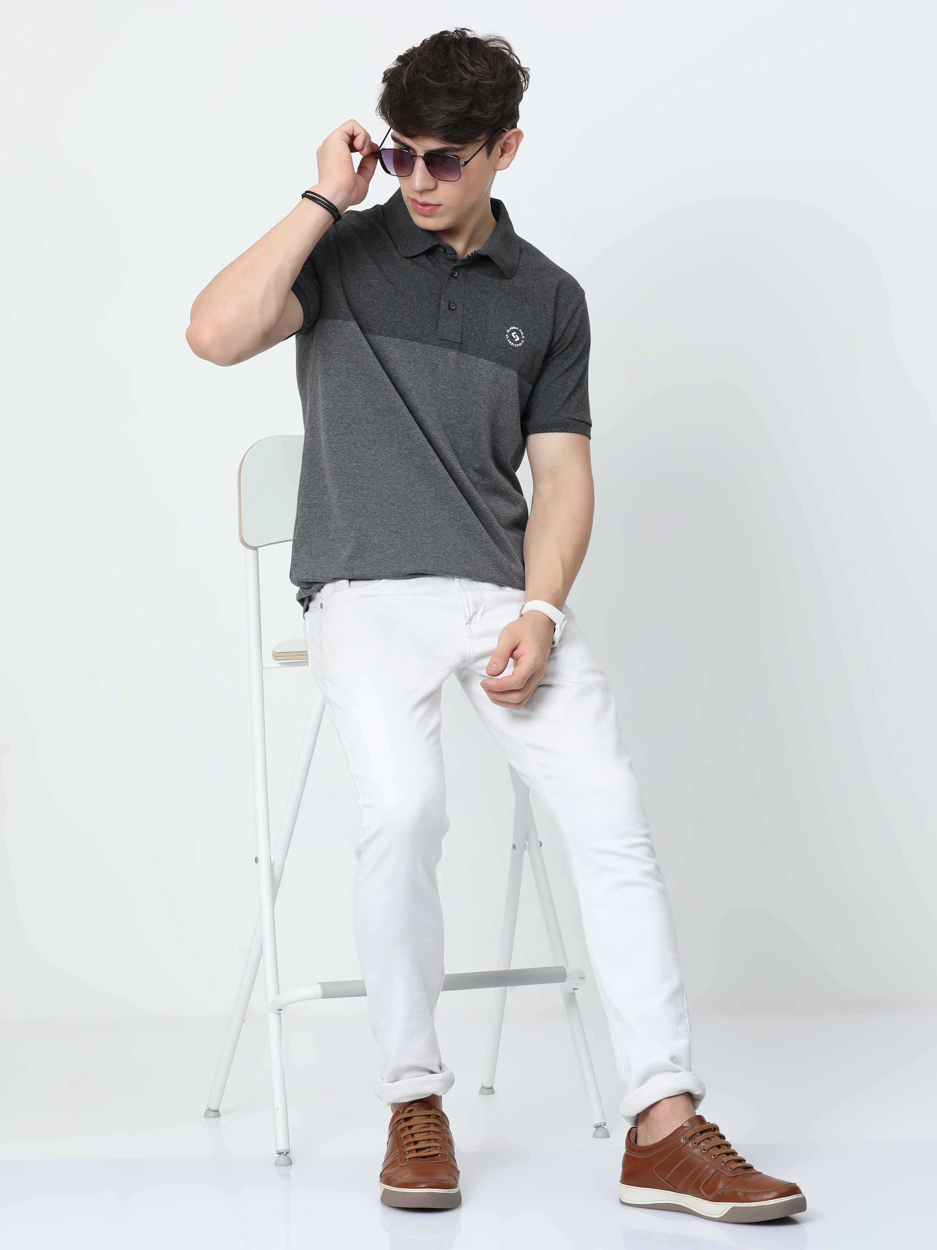 Classic Polo Mens Cotton Half Sleeves Color Blocked Slim Fit Polo Neck Grey Color T-Shirt | Prm - 775 H Sf P