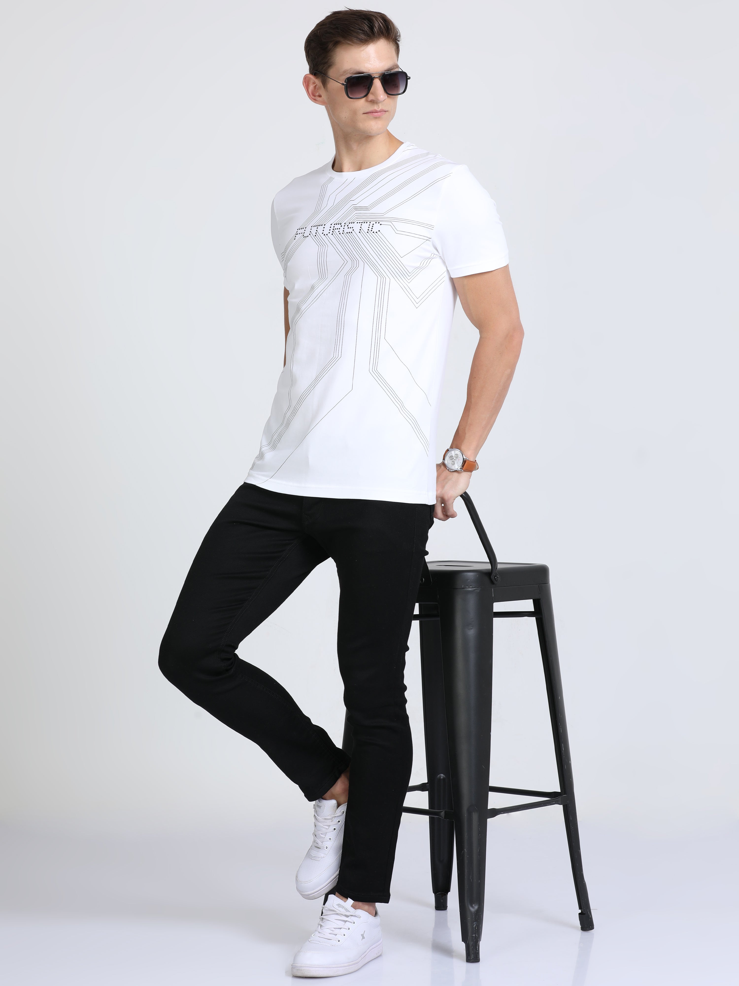 Classic Polo Mens Cotton Half Sleeves Printed Slim Fit Crew Neck White Color T-Shirt | Brcn - 550 B Sf C