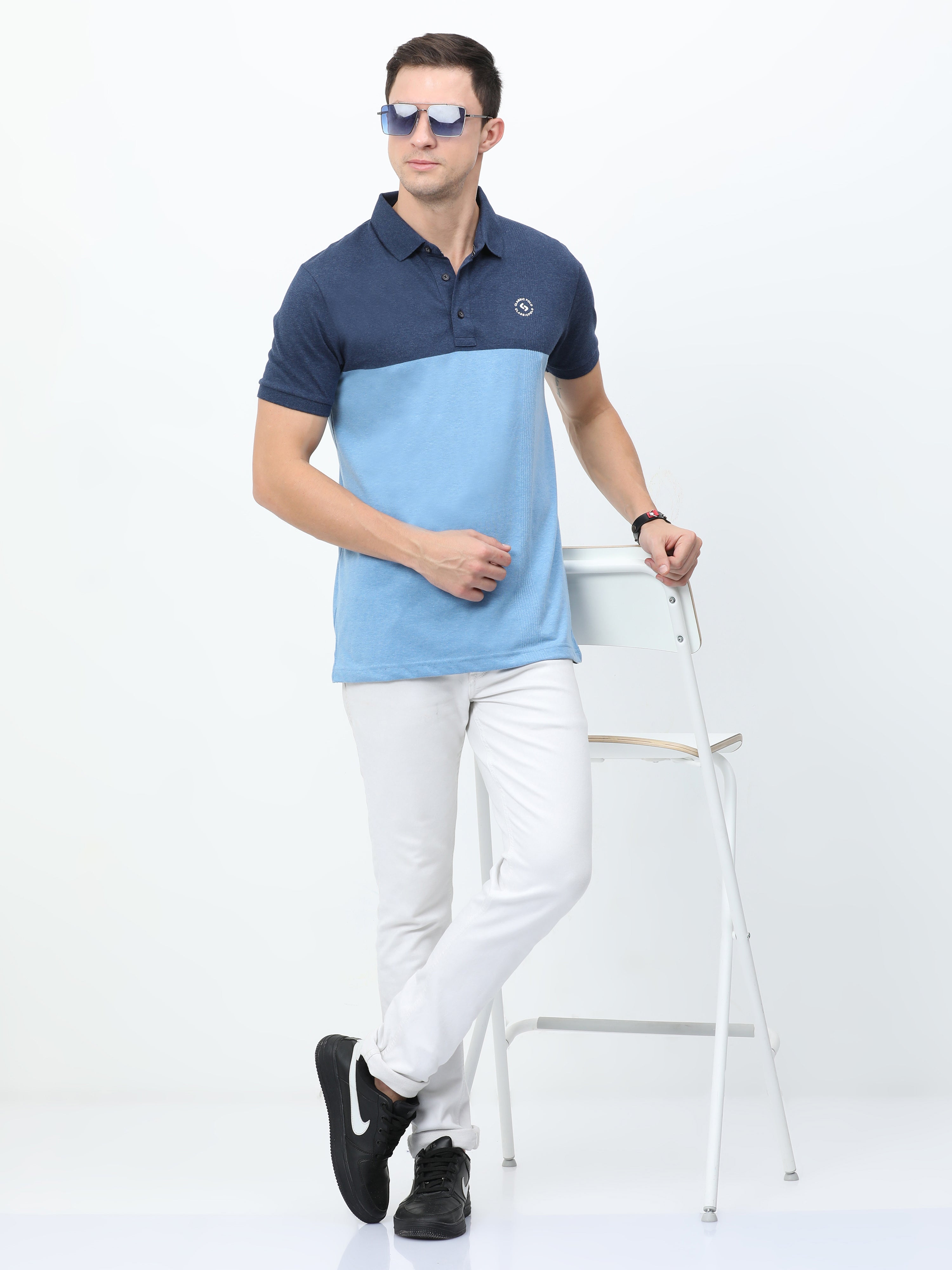 Classic Polo Mens Cotton Half Sleeves Color Blocked Slim Fit Polo Neck Aqua Color T-Shirt | Prm - 775 A Sf P