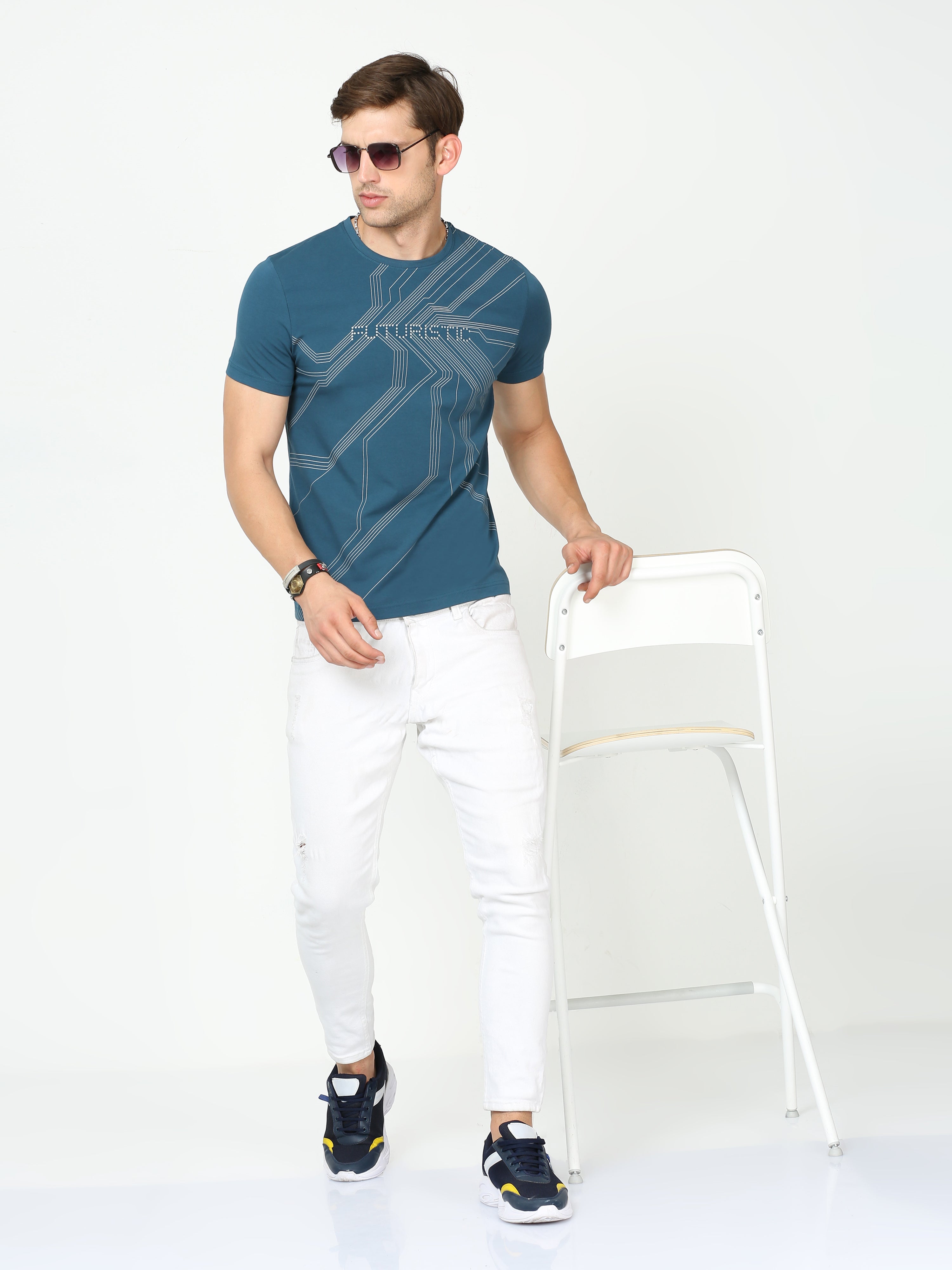 Classic Polo Mens Cotton Half Sleeves Printed Slim Fit Crew Neck Blue Color T-Shirt | Brcn - 550 A Sf C