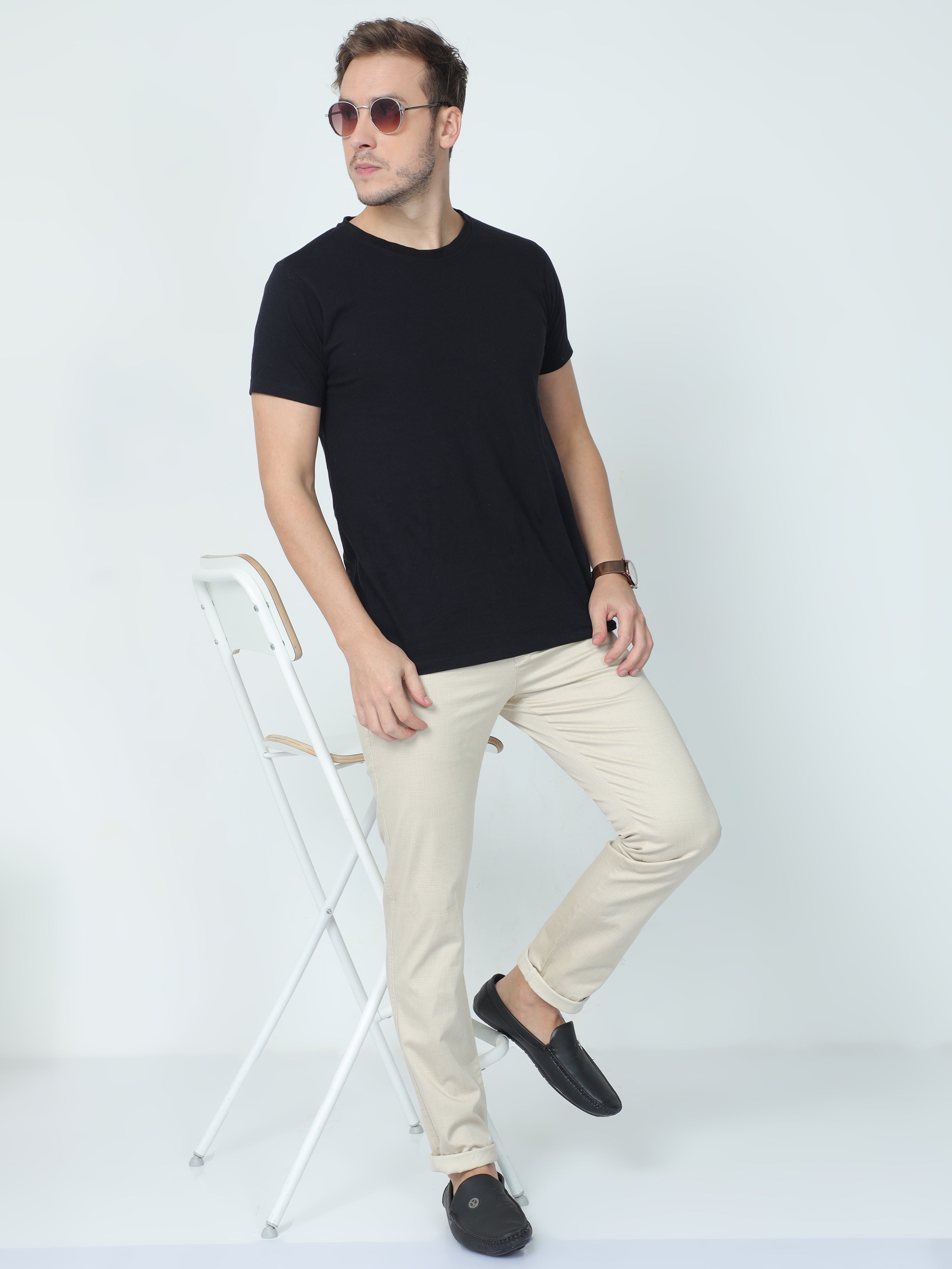 CP BRO Mens Moderate Fit Solid Cream Color Trousers | To2-09 A-Crm-Mf-Ly