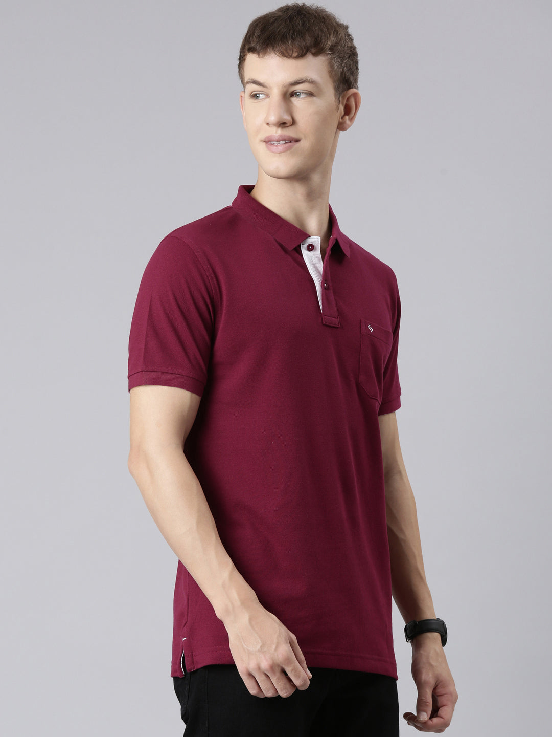 Classic Polo Men's Half Sleeve Burgundy Polo Neck Slim Fit Solid T-Shirt | TOY-VIROK-BURGANDY SF P