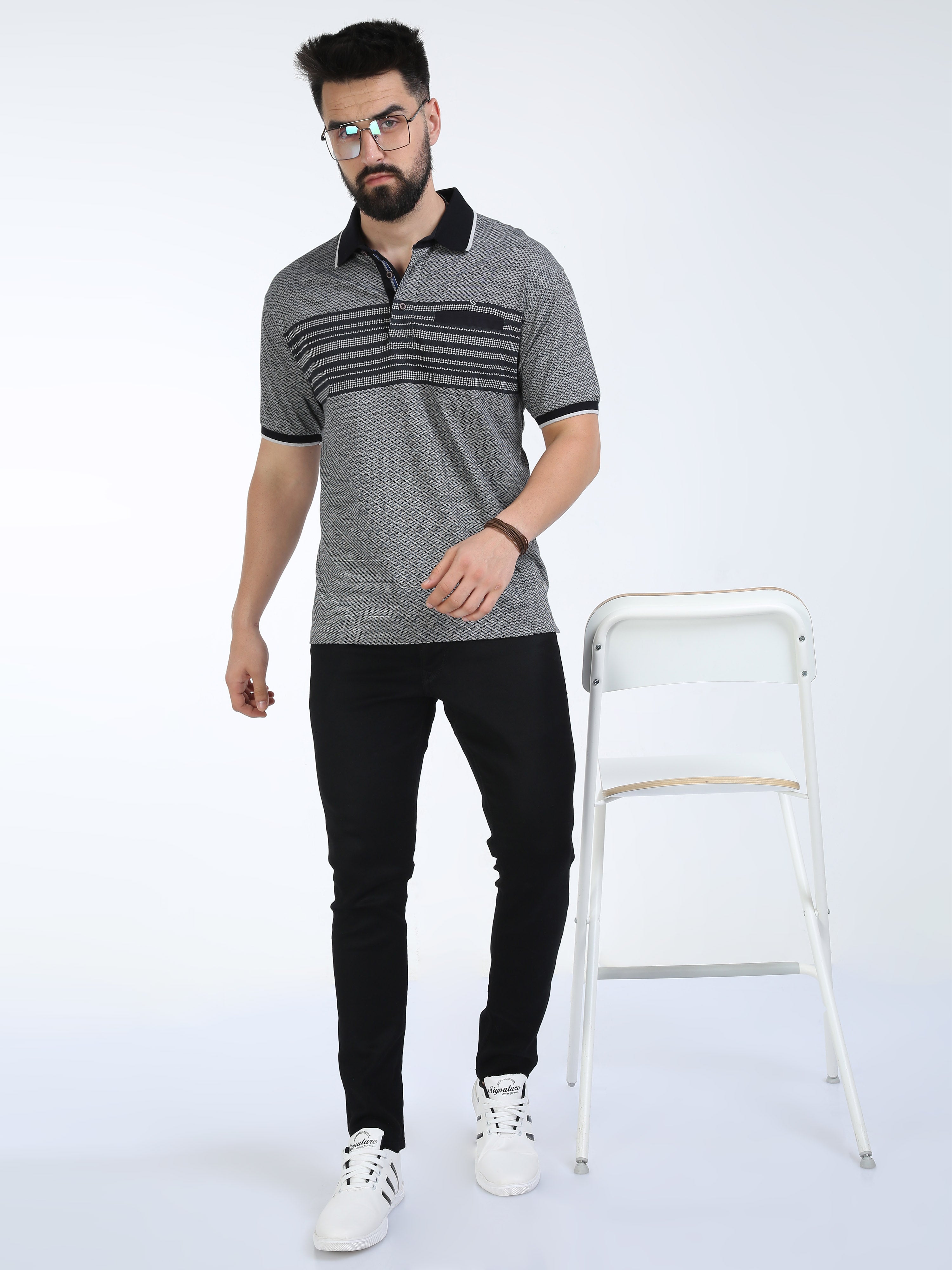 Classic Polo Mens Cotton Half Sleeves Striped Authentic Fit Polo Neck Black Color T-Shirt | Carve Polo - 17 B Af P