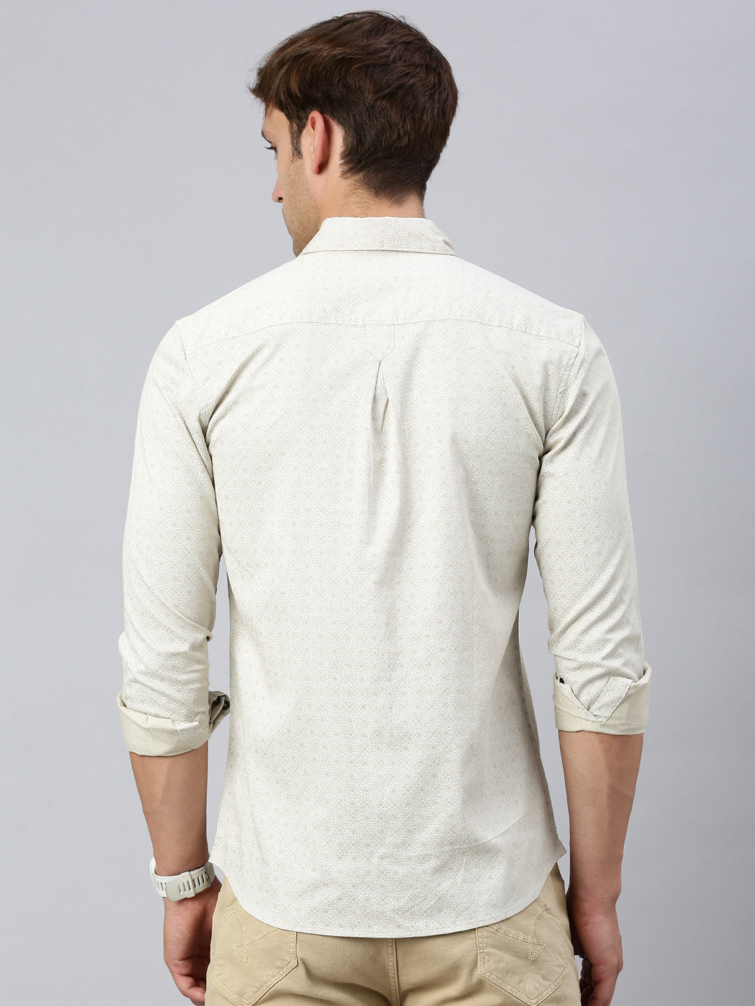 Classic Polo Men's Full Sleeve Beige Cotton Slim Fit Woven Shirt | SP2-CL-15 B-FS-PRT-SF