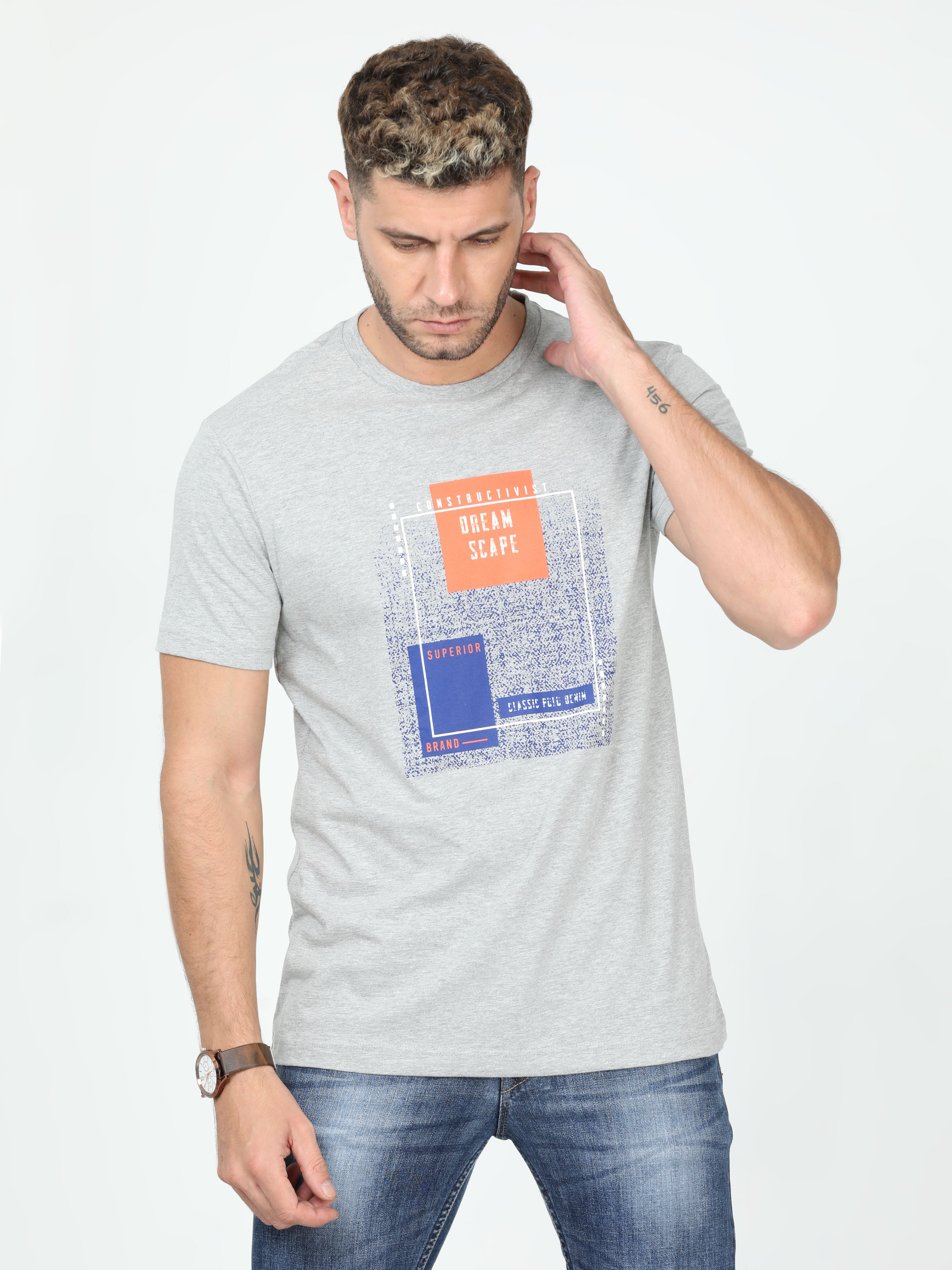 Classic Polo Mens Cotton Half Sleeve Printed Slim Fit Crew Neck Multi Color T Shirt | Toy-Trio-905 SF