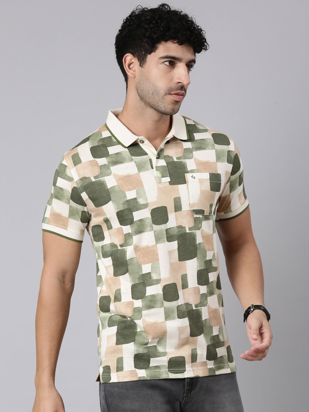 Classic Polo Men's Half Sleeve Multicolor Polo Neck Slim Fit All-Over Print Cotton T-Shirt | BELLO - 381 B SF P