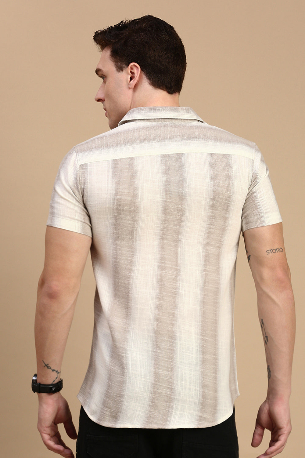 Classic Polo Men's Half Sleeve Beige/Brown Polo Neck Slim Fit Striped Shirt | SP2-GN-01 A-HS-STR-BSL