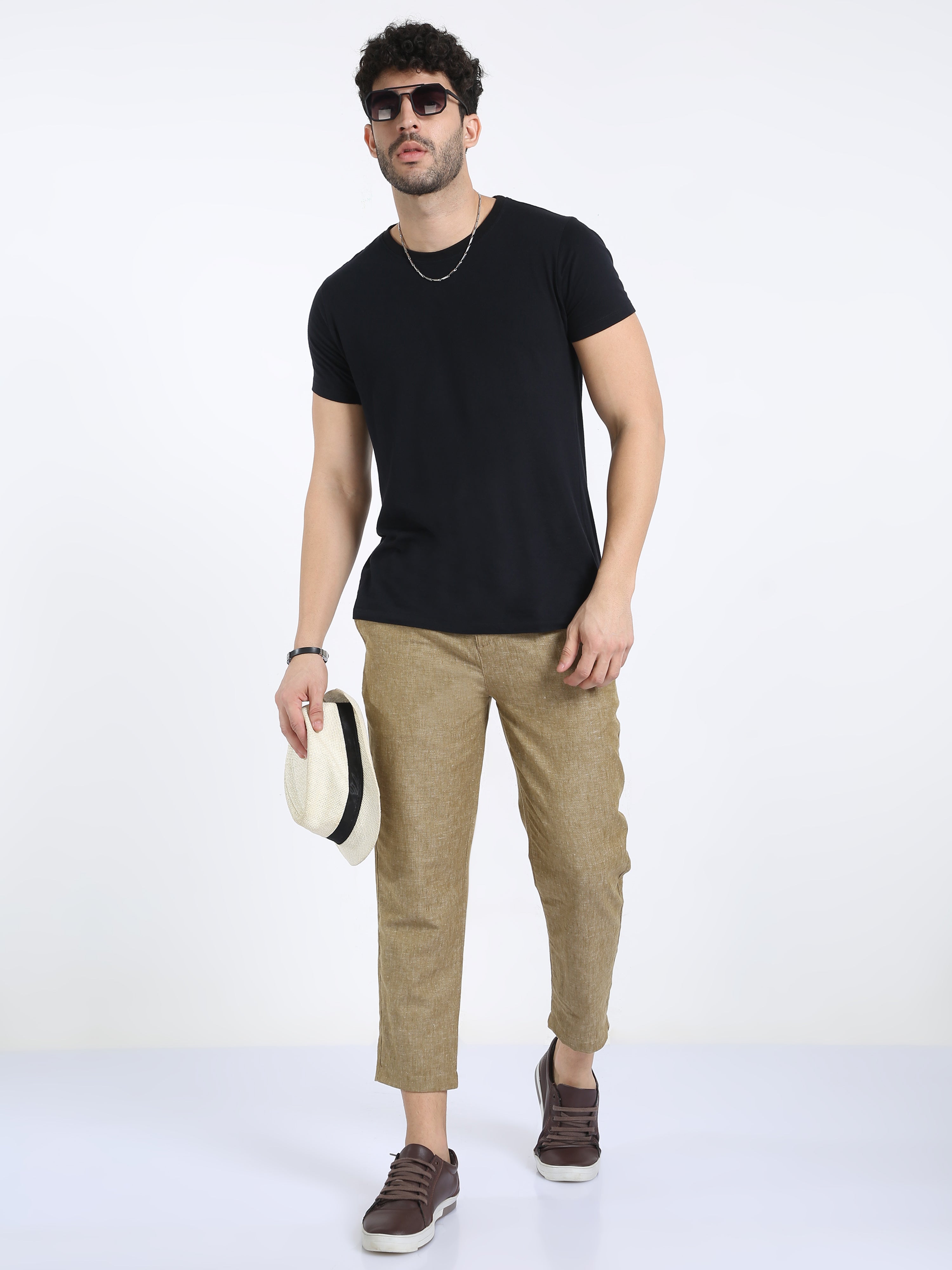 Classic Polo Mens Ankle Fit Solid Khakhi Melange Color Trousers | To2-29 B-Brn-Al-Ly