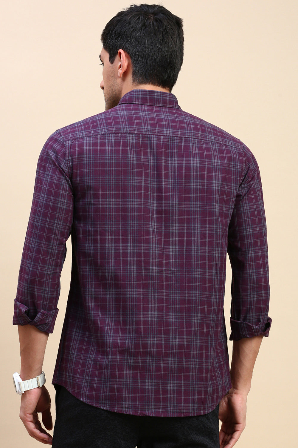 Classic Polo Men's Full Sleeve Maroon Polo Neck Slim Fit Checked Shirt | SP2-CL-78 B-FS-CHK-SF