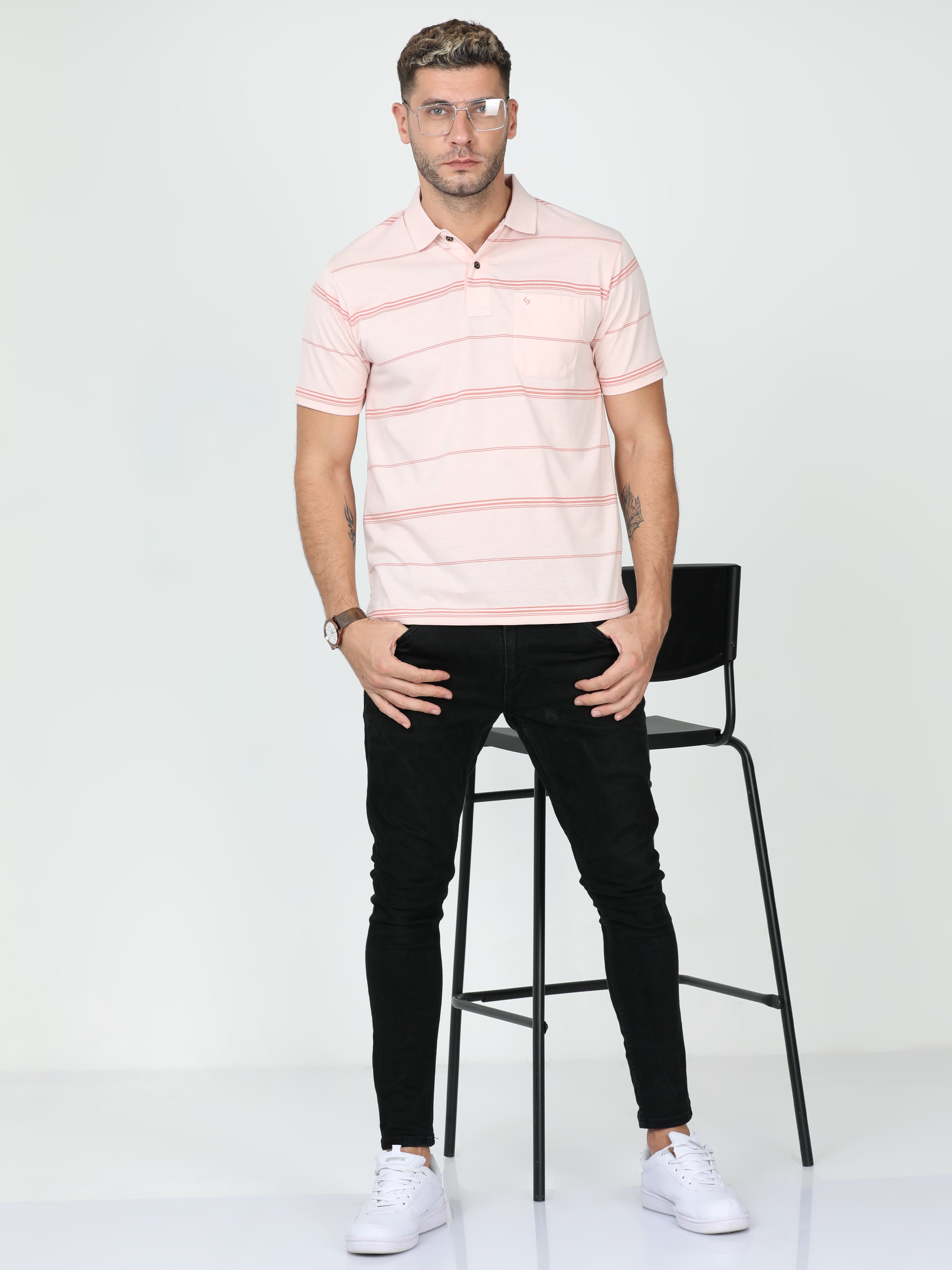 Classic Polo Mens Cotton Blended Half Sleeve Authentic Fit Polo Neck Pink Color T Shirt | F-Avon - 103 B