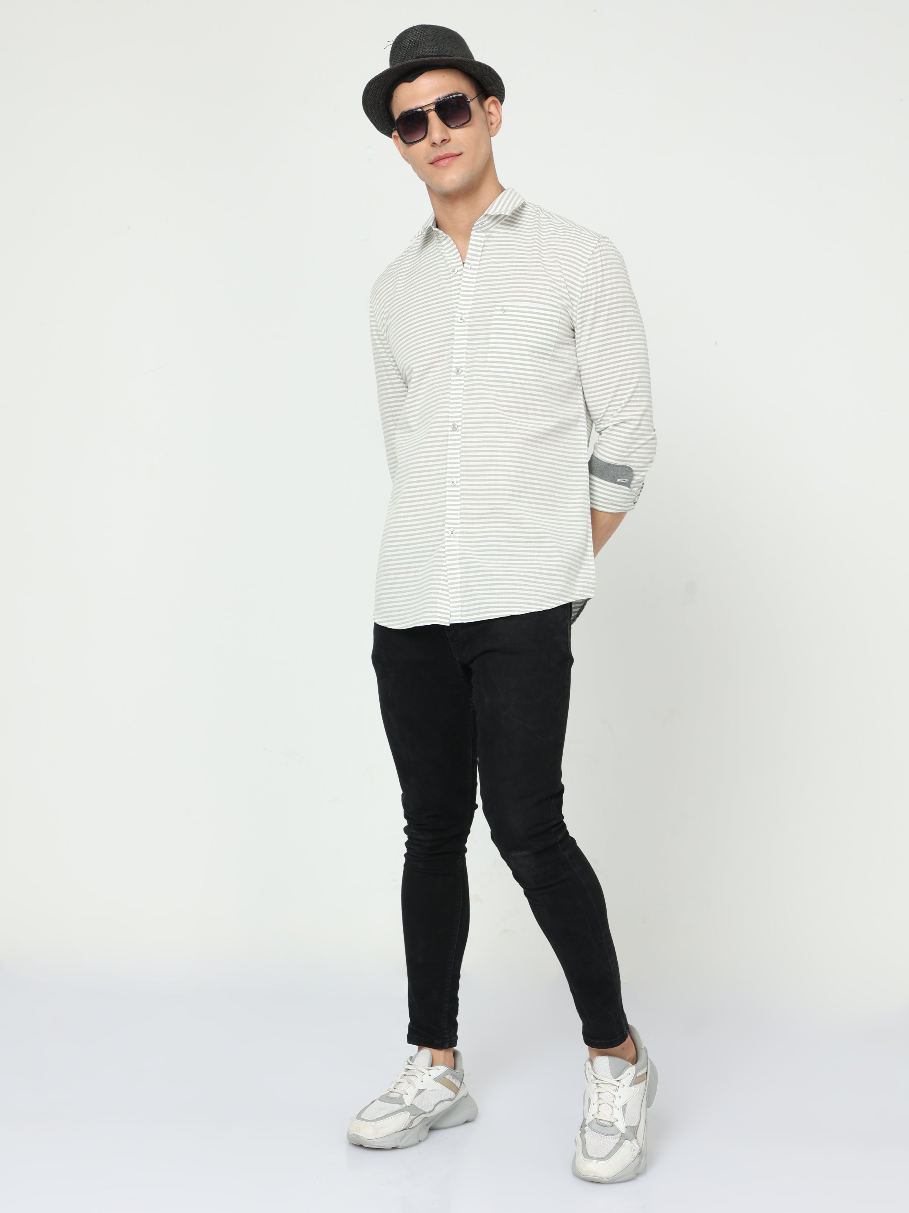 Classic Polo Men's Cotton Full Sleeve Striped Slim Fit Polo Neck Brown Color Woven Shirt | So1-107 A