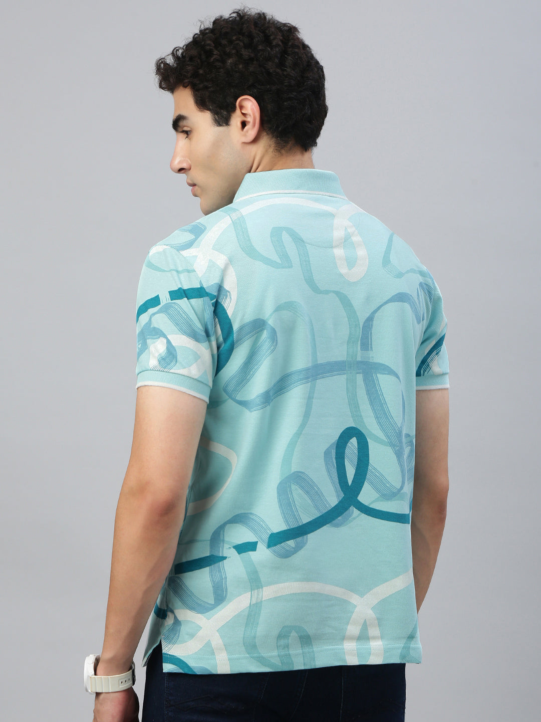 Classic Polo Men's Half Sleeve Blue Polo Neck Slim Fit All Over Print T-Shirt||GEN-X-POLO 32 B SF P