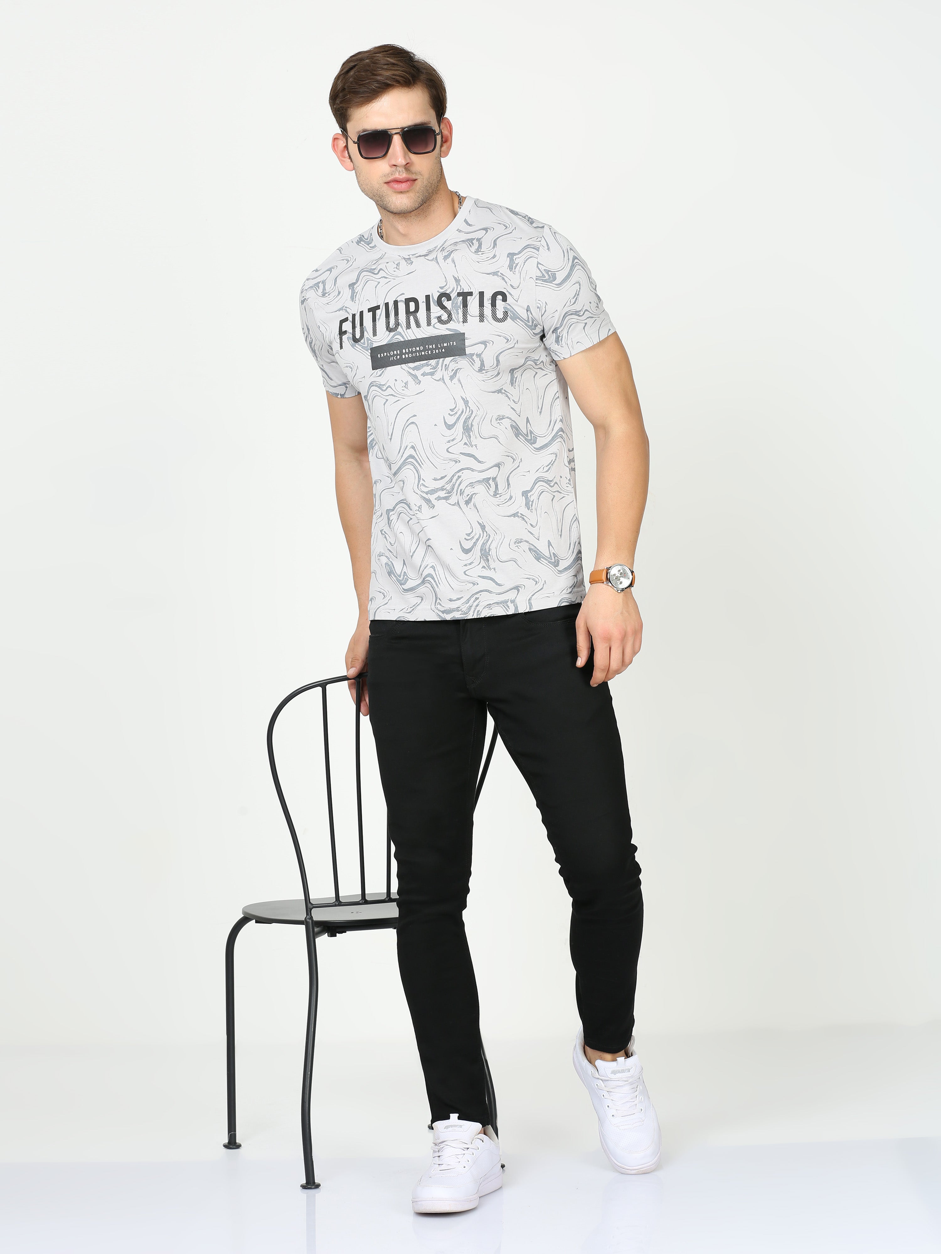 Classic Polo Mens Cotton Half Sleeves Floral Slim Fit Crew Neck Cream Color T-Shirt | Brcn - 557 B Sf C