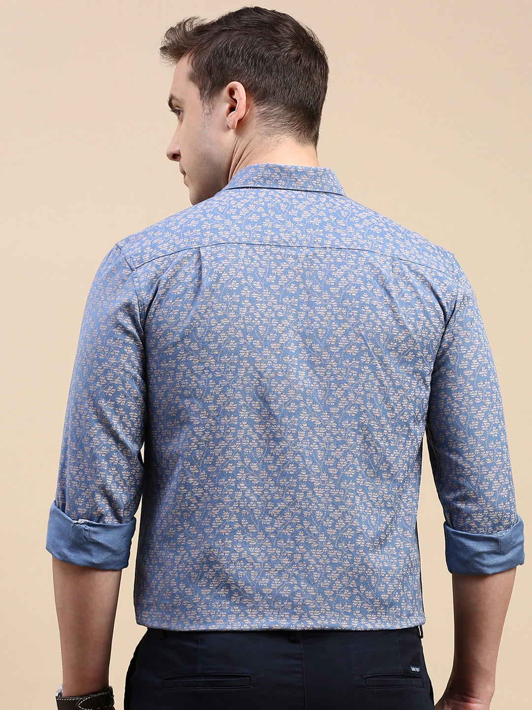 CP BRO Men's Polo Neck Cotton Blue Slim Fit Printed Shirt | SBO2-22B-FS-PRT-BSL