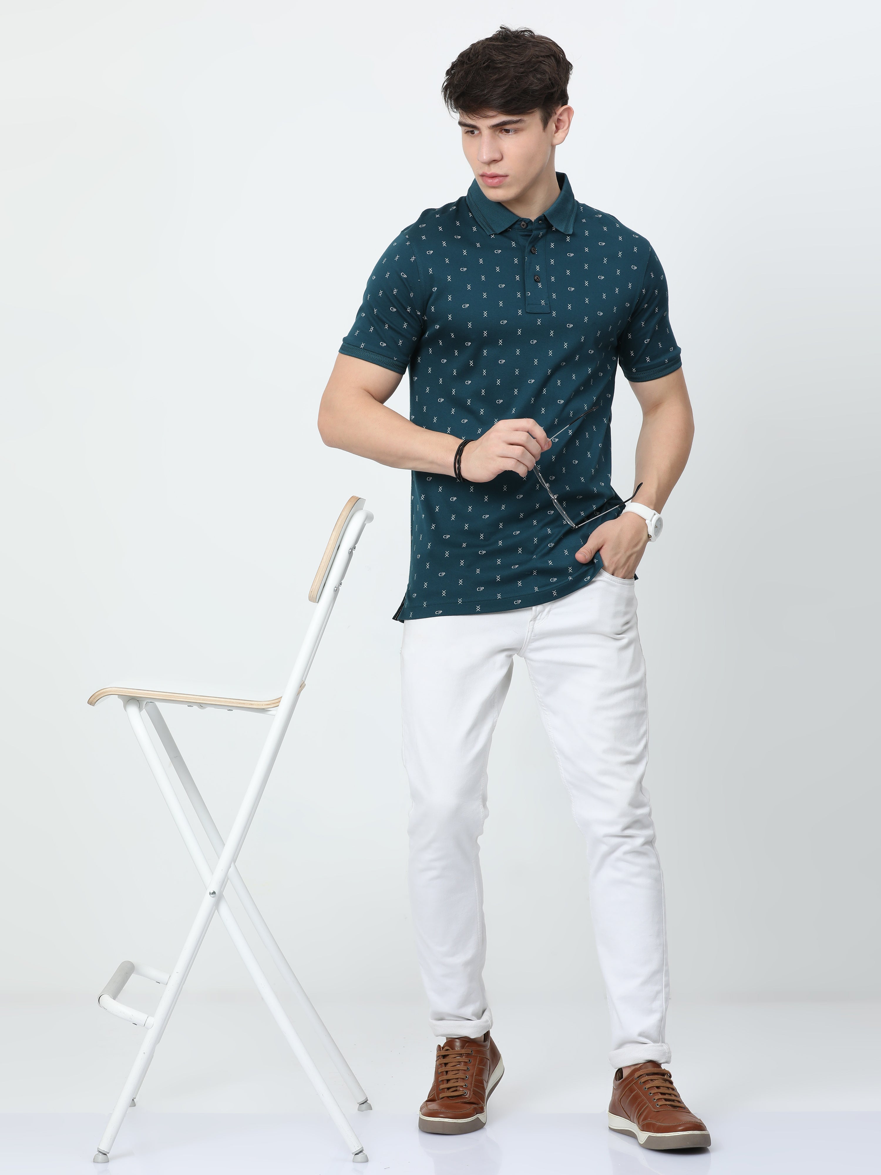 Classic Polo Mens Cotton Half Sleeves Printed Slim Fit Polo Neck Blue Color T-Shirt | Prm - 788 B Sf P
