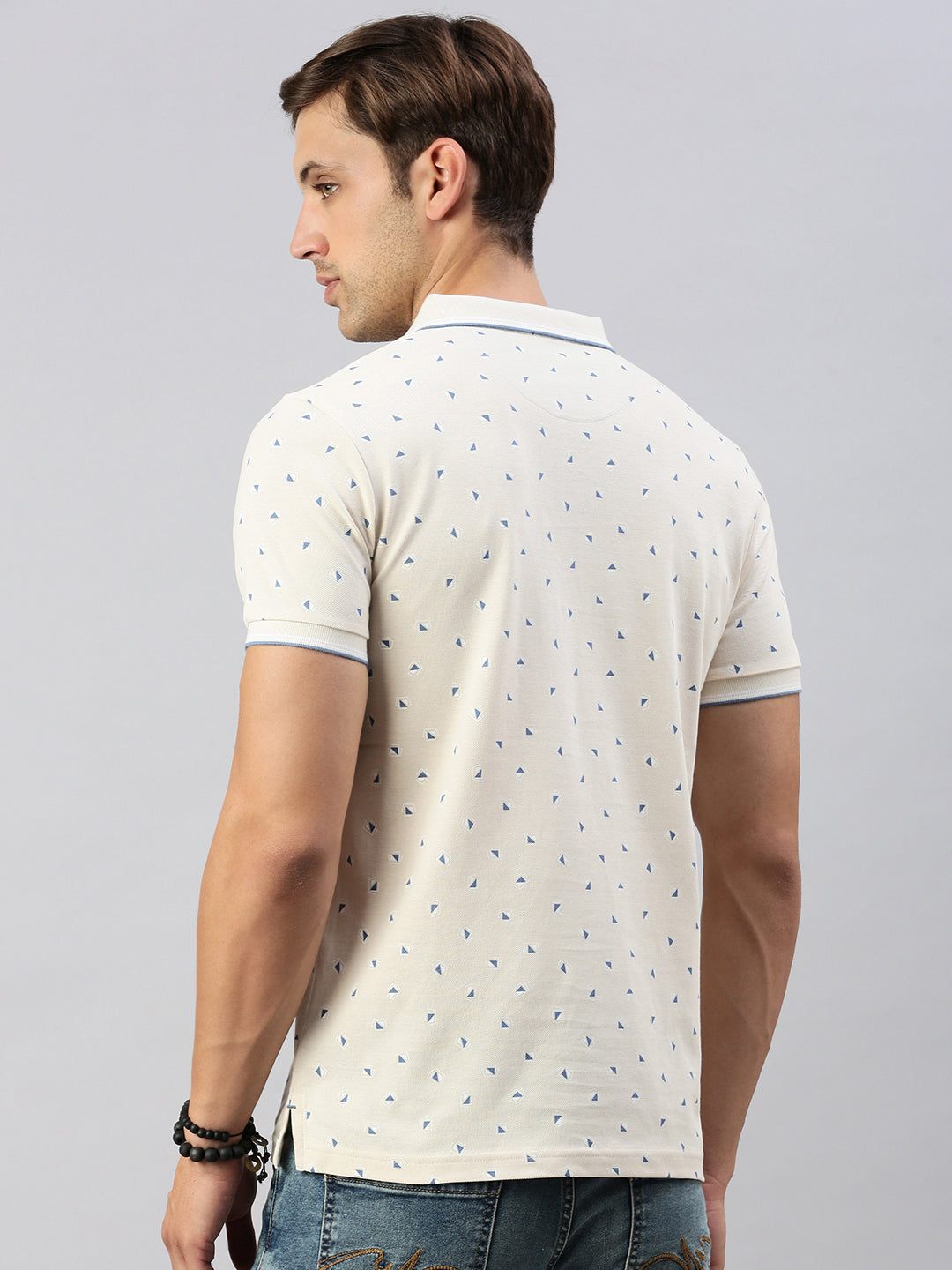 Classic Polo Men's Printed Beige Cotton Slim Fit Half Sleeve T-Shirt | BEAU - 263 A SF P