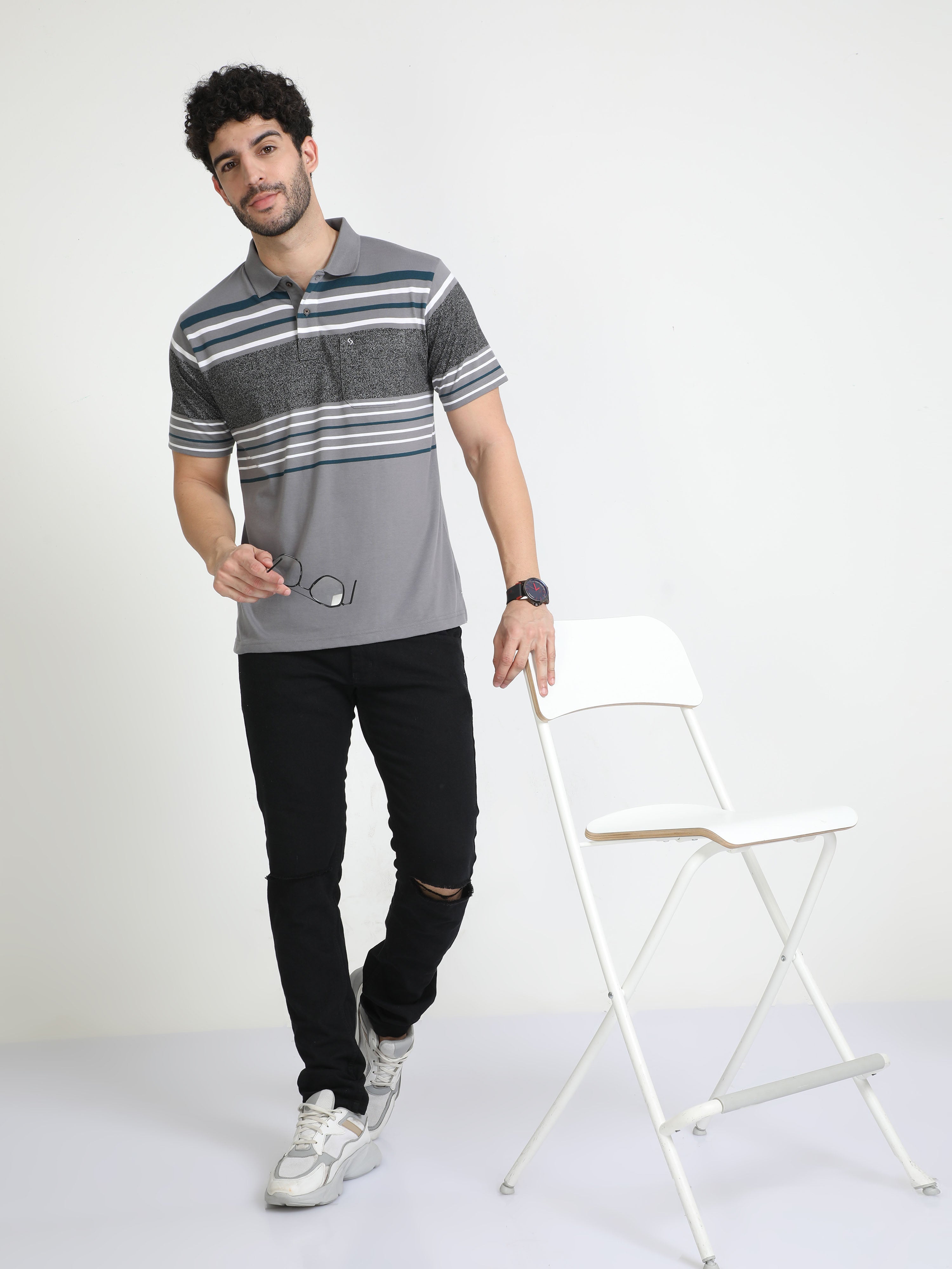 Classic Polo Mens Cotton Half Sleeves Color Blocked Authentic Fit Polo Neck Grey Color T-Shirt | Avon - 548 A Af P
