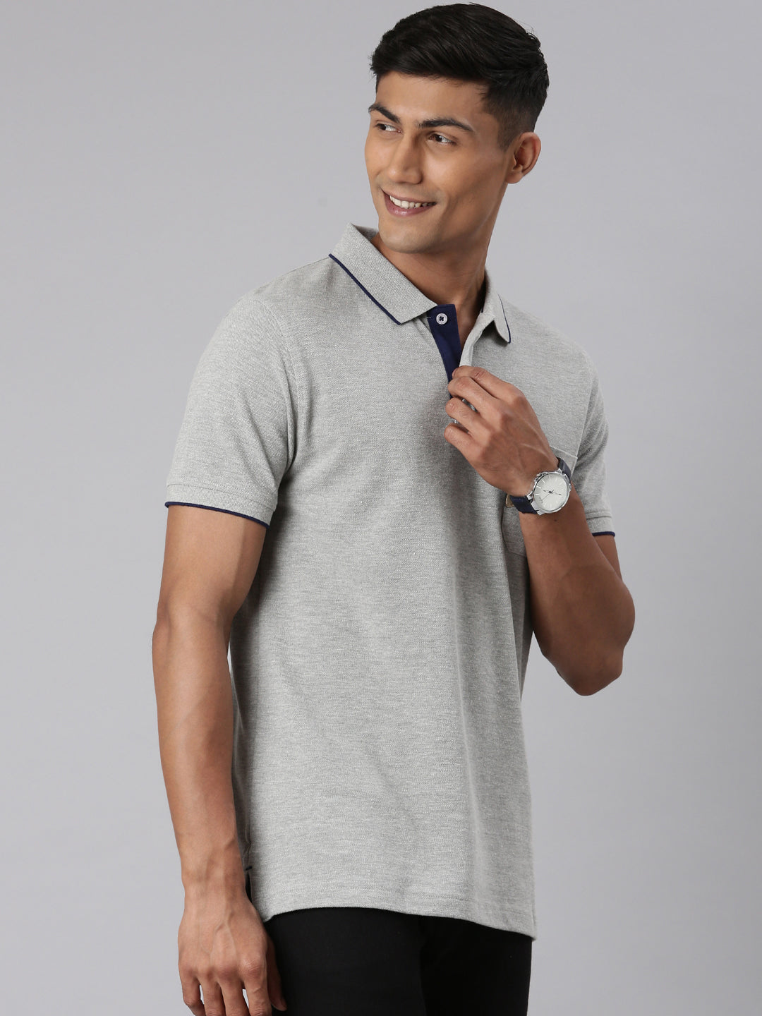 Classic Polo Men's Polo Neck Grey Slim Fit T-shirt | 4SSN 224