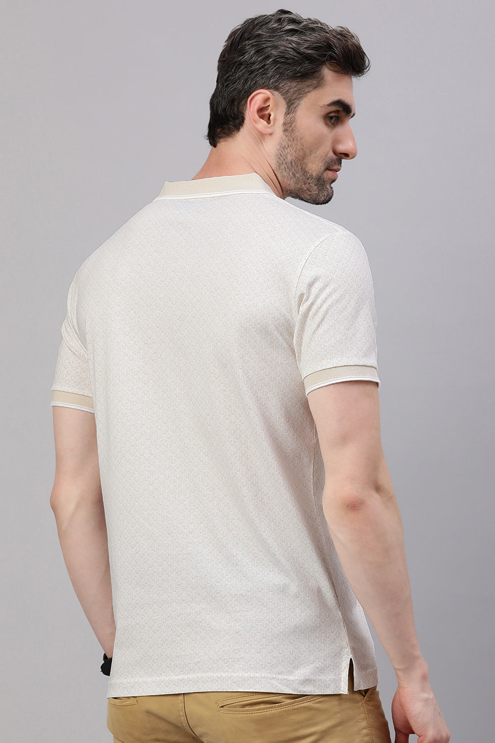 Classic Polo Men's Half Sleeve Beige Polo Neck Slim Fit All Over Print T-Shirt | BELLO - 312 A SF P