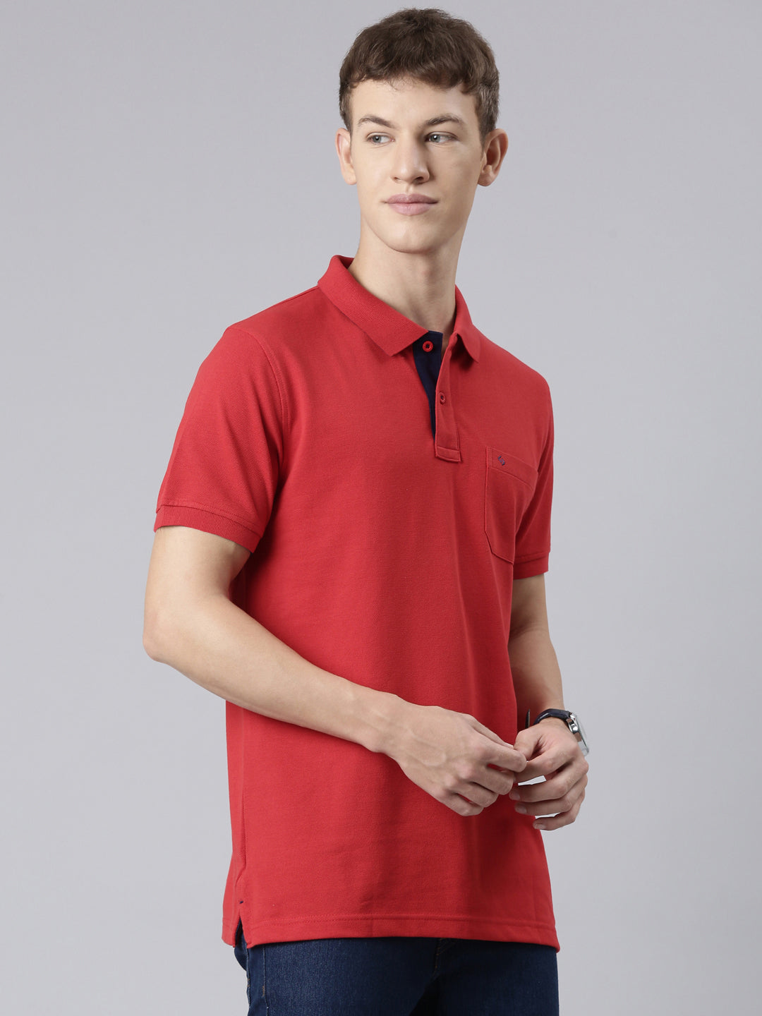 Classic Polo Men's Half Sleeve Red Polo Neck Slim Fit Solid T-Shirt | TOY-VIROK-SALSA SF P