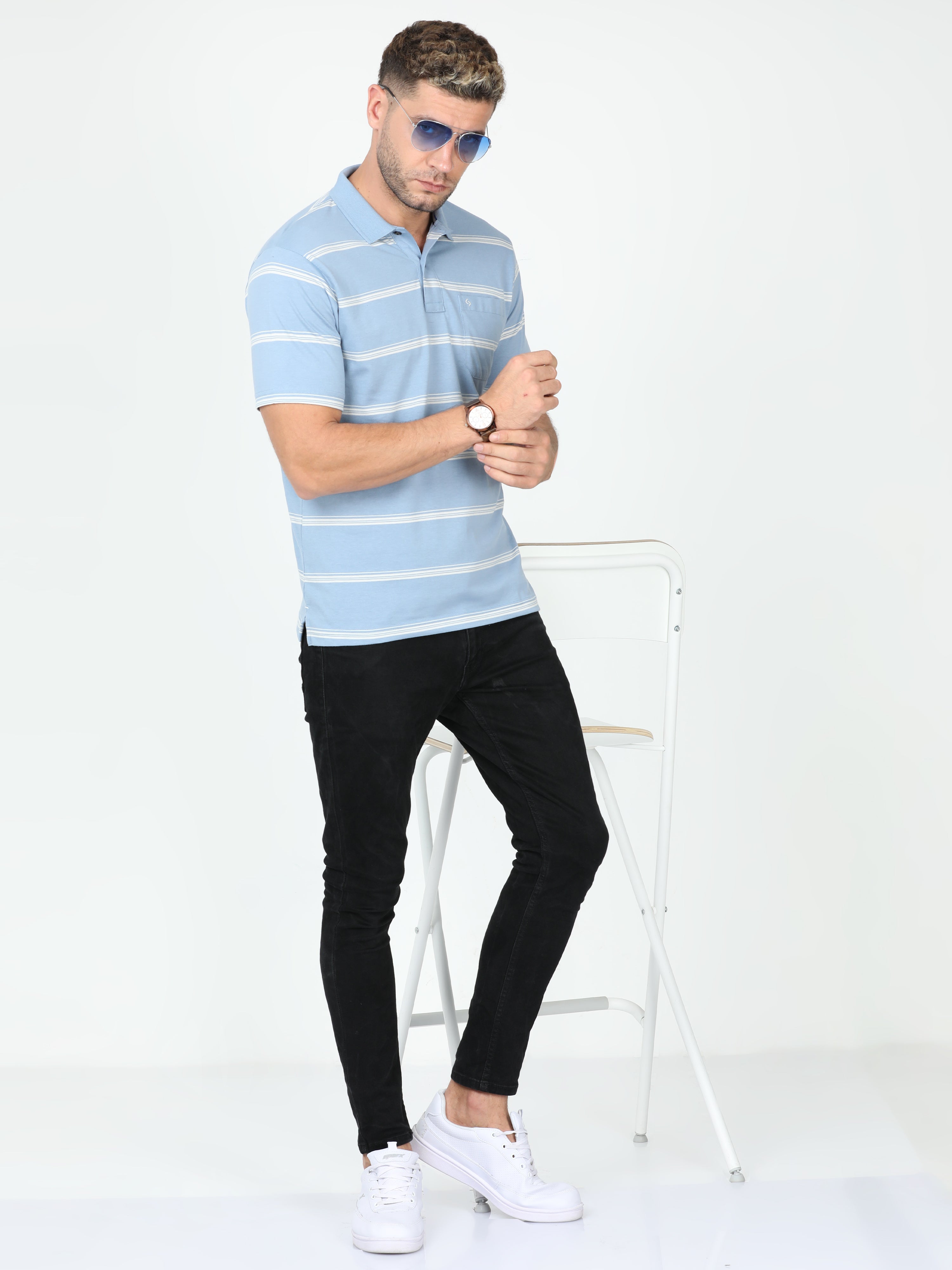 Classic Polo Mens Cotton Blended Half Sleeve Authentic Fit Polo Neck Blue Color T Shirt | F-Avon - 101 A
