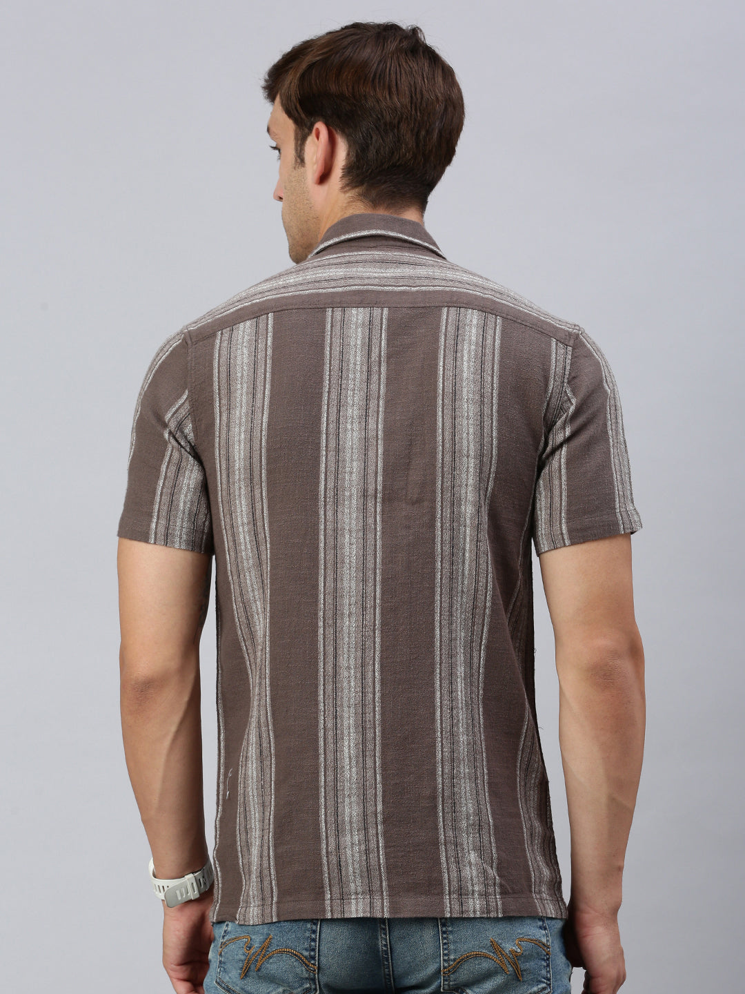 Classic Polo Men's Half Sleeve Brown/Grey Polo Neck Slim Fit Striped Shirt | SP2-GN-11 B-HS-STR-BSL