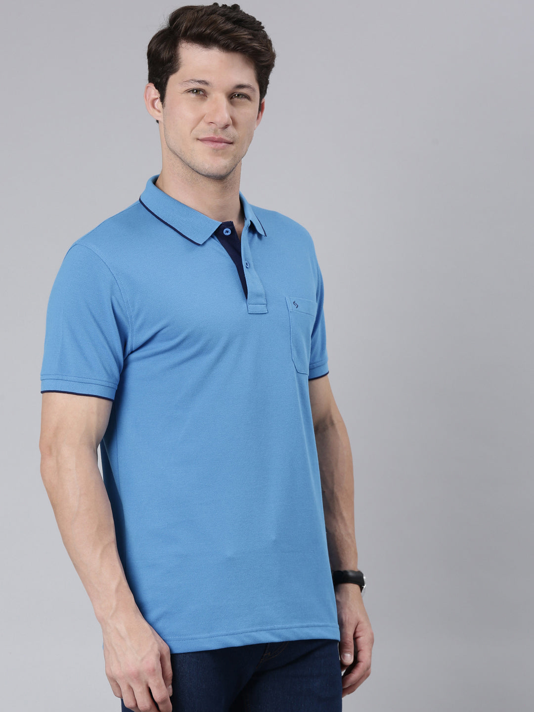 Classic Polo Men's Blue Polo Neck Slim Fit T-Shirt | 4SSN 203
