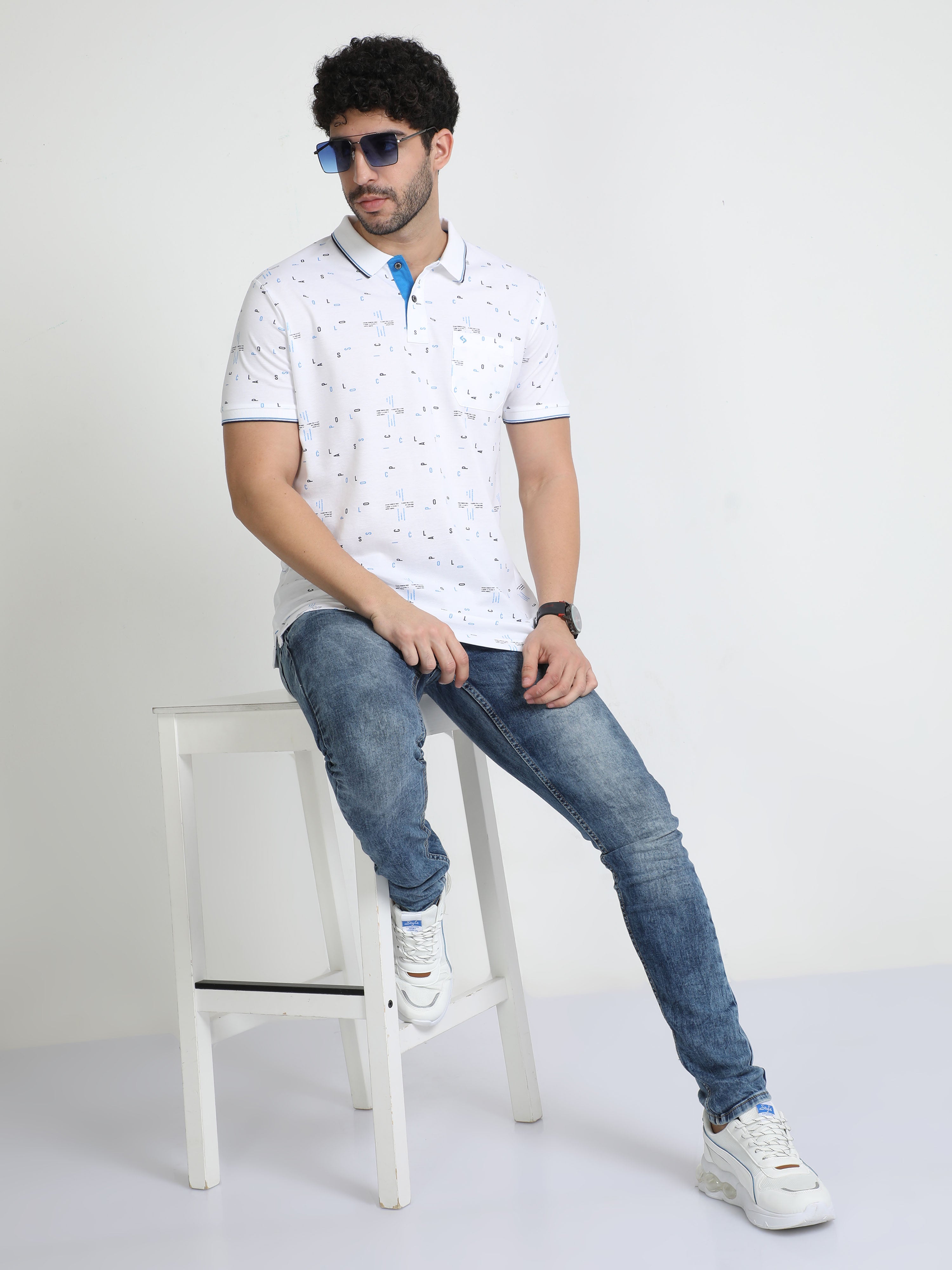 Classic Polo Mens Pure Cotton Half Sleeves Printed Slim Fit Polo Neck White Color T-Shirt | Beau - 212 A Sf P