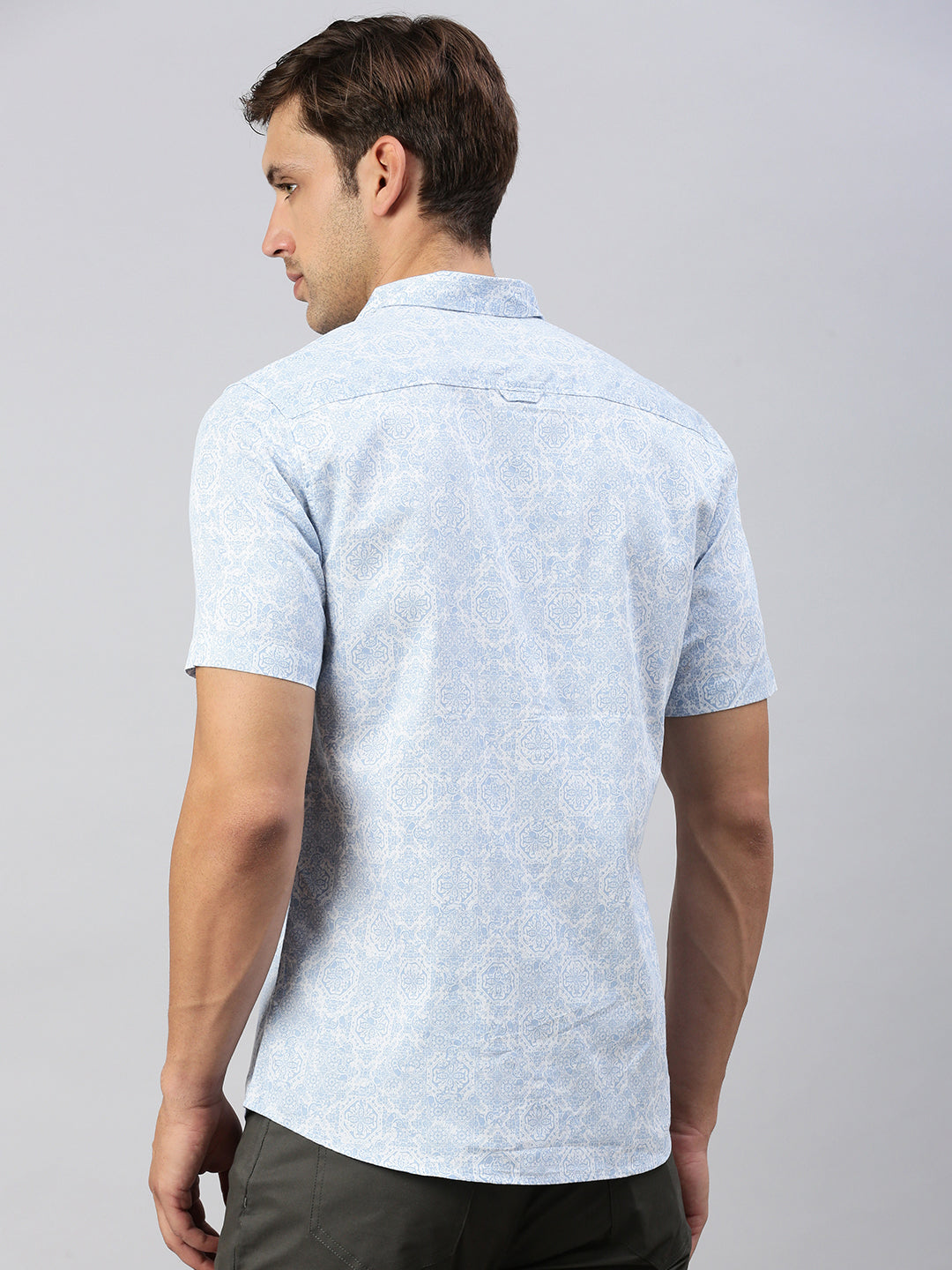 Classic Polo Men's Half Sleeve Lt.Blue/White Slim Fit Printed Casual Shirt | SP2-CL-39 A-HS-PRT-SF