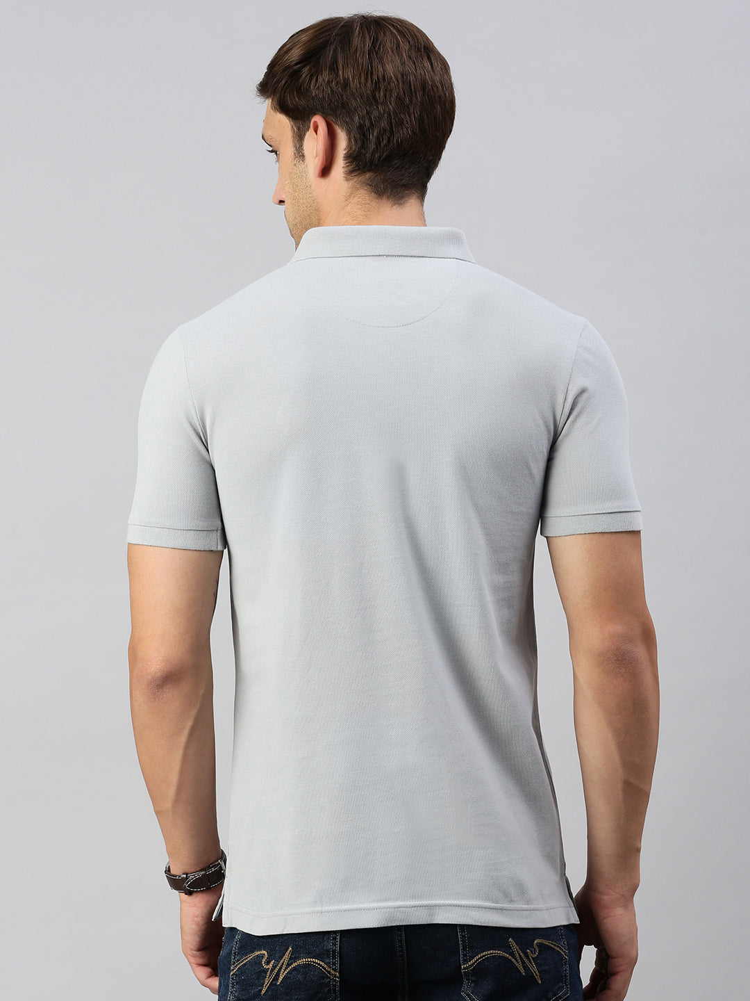 Classic Polo Men's Half Sleeve Grey Polo Neck Slim Fit Solid T-Shirt | PRM - 795 B SF P
