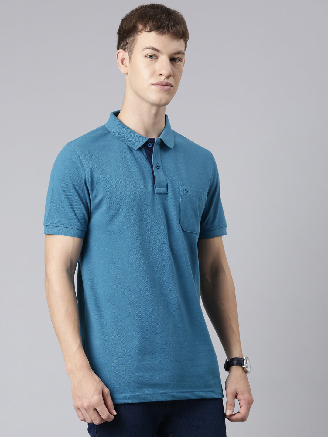 Classic Polo Men's Half Sleeve Dark Blue Polo Neck Slim Fit Solid T-Shirt | TOY-VIROK-OCEAN DEPTH SF P