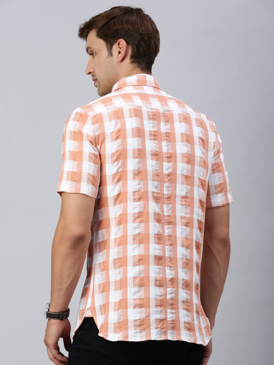 Classic Polo Men's Full Sleeve Orange/White Slim Fit Checked Casual Shirt | SP2-CL-26 A-FS-CHK-SF