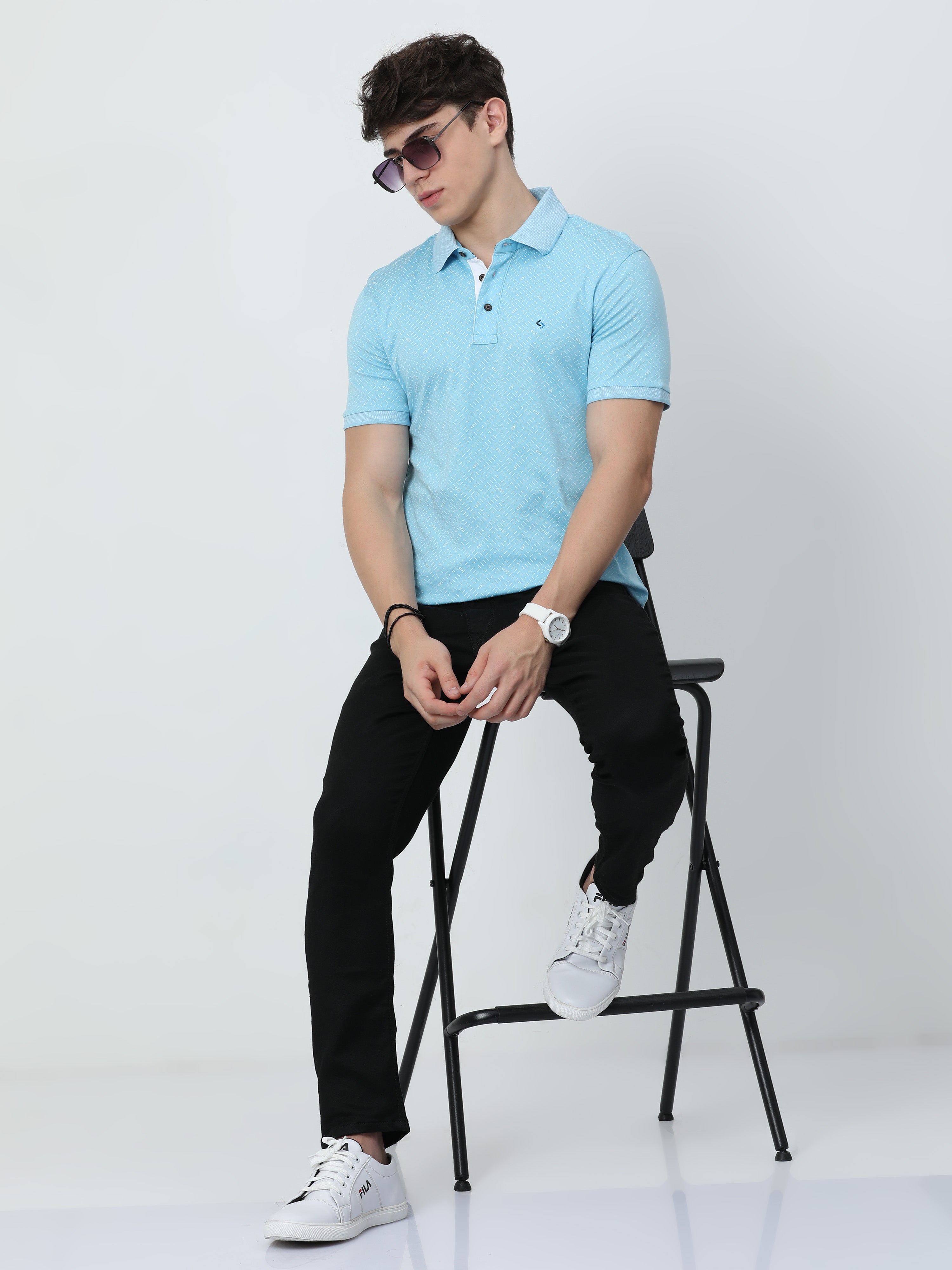 Classic Polo Mens Cotton Half Sleeves Printed Slim Fit Polo Neck Blue Color T-Shirt | Prm - 786 B Sf P