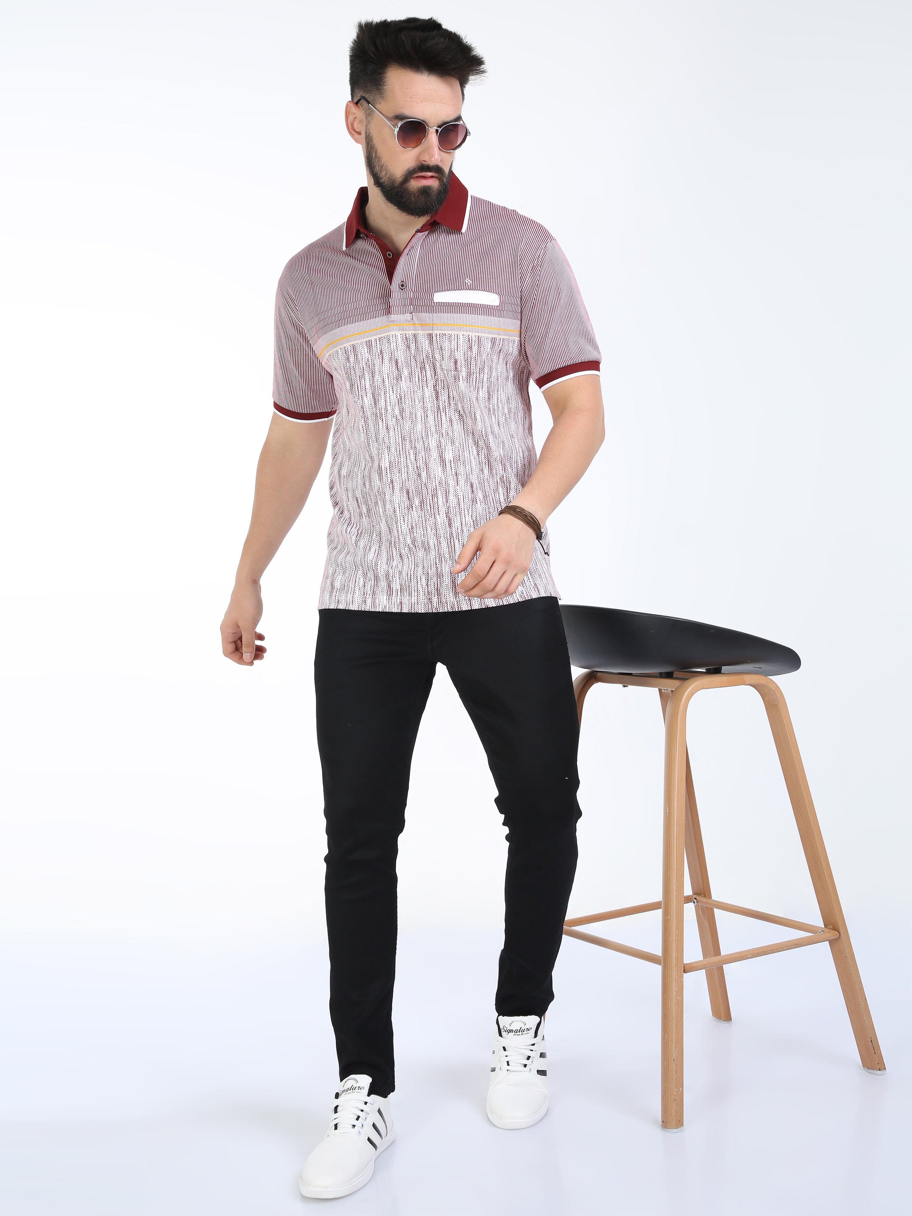 Classic Polo Mens Cotton Half Sleeves Floral Authentic Fit Polo Neck Red Color T-Shirt | Carve Polo - 19 B Af P