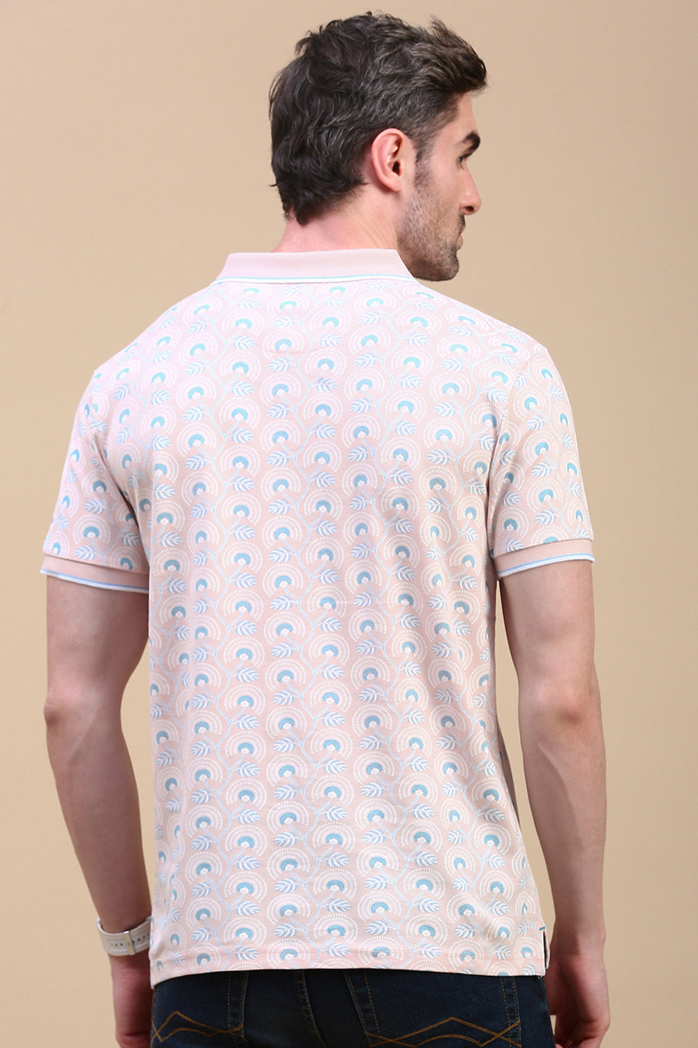 Classic Polo Men's Half Sleeve Peach Polo Neck Slim Fit All Over Print T-Shirt | BEAU - 271 A SF P