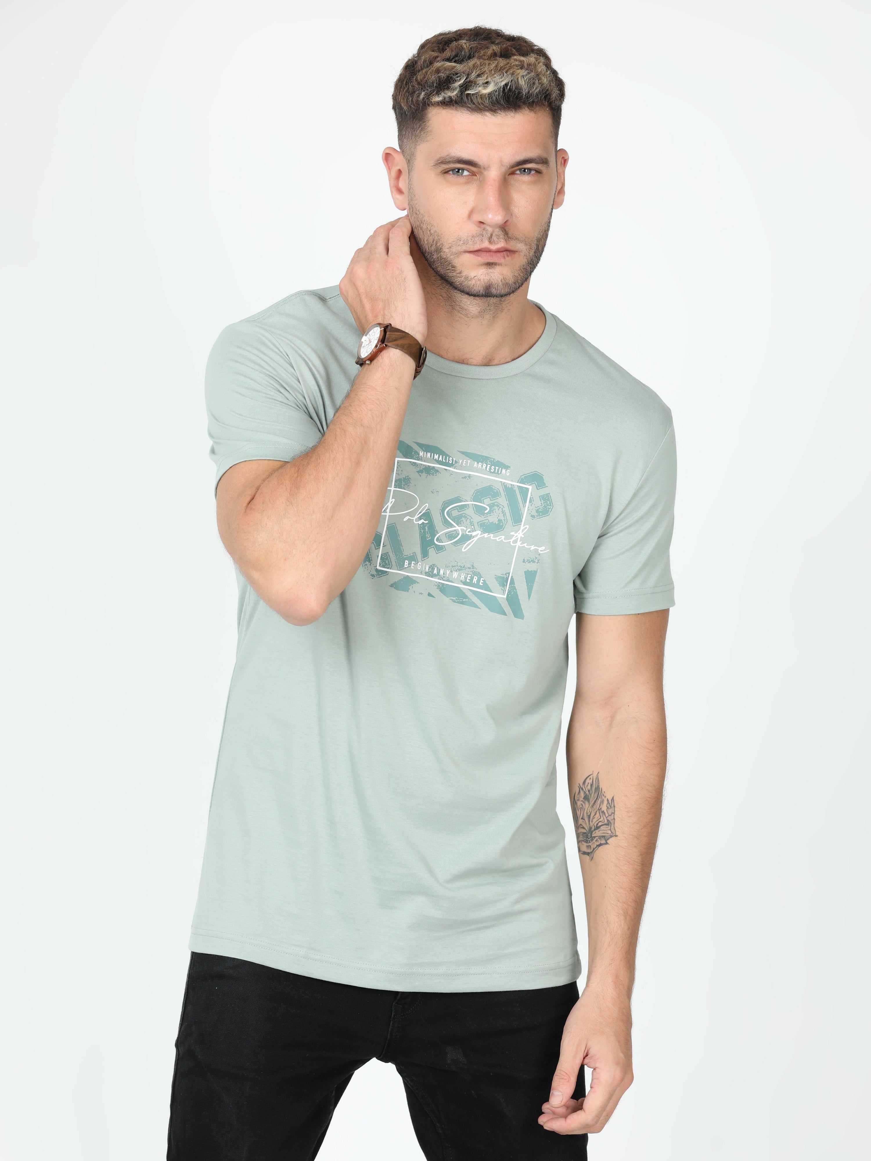 Classic Polo Mens Cotton Half Sleeve Printed Slim Fit Crew Neck Multi Color T Shirt | Toy-Trio-904 SF