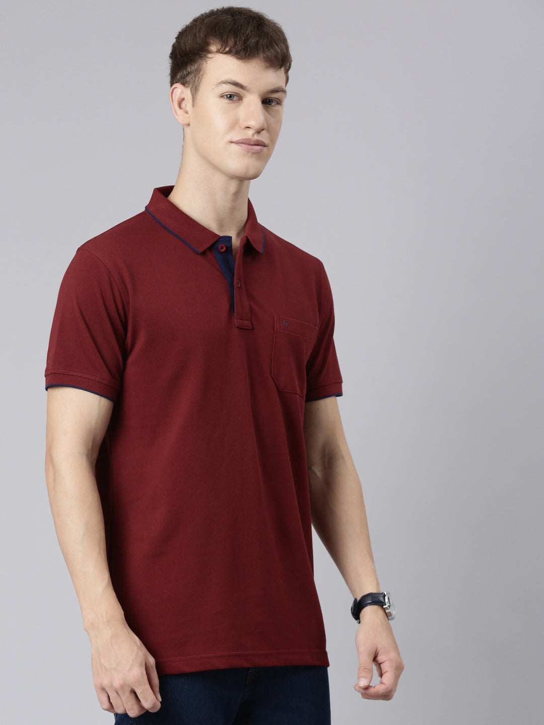 Classic Polo Men's Casual Solid Maroon Half Sleeve Authentic Fit T-Shirt | TOY-NOVA-SYRAAH