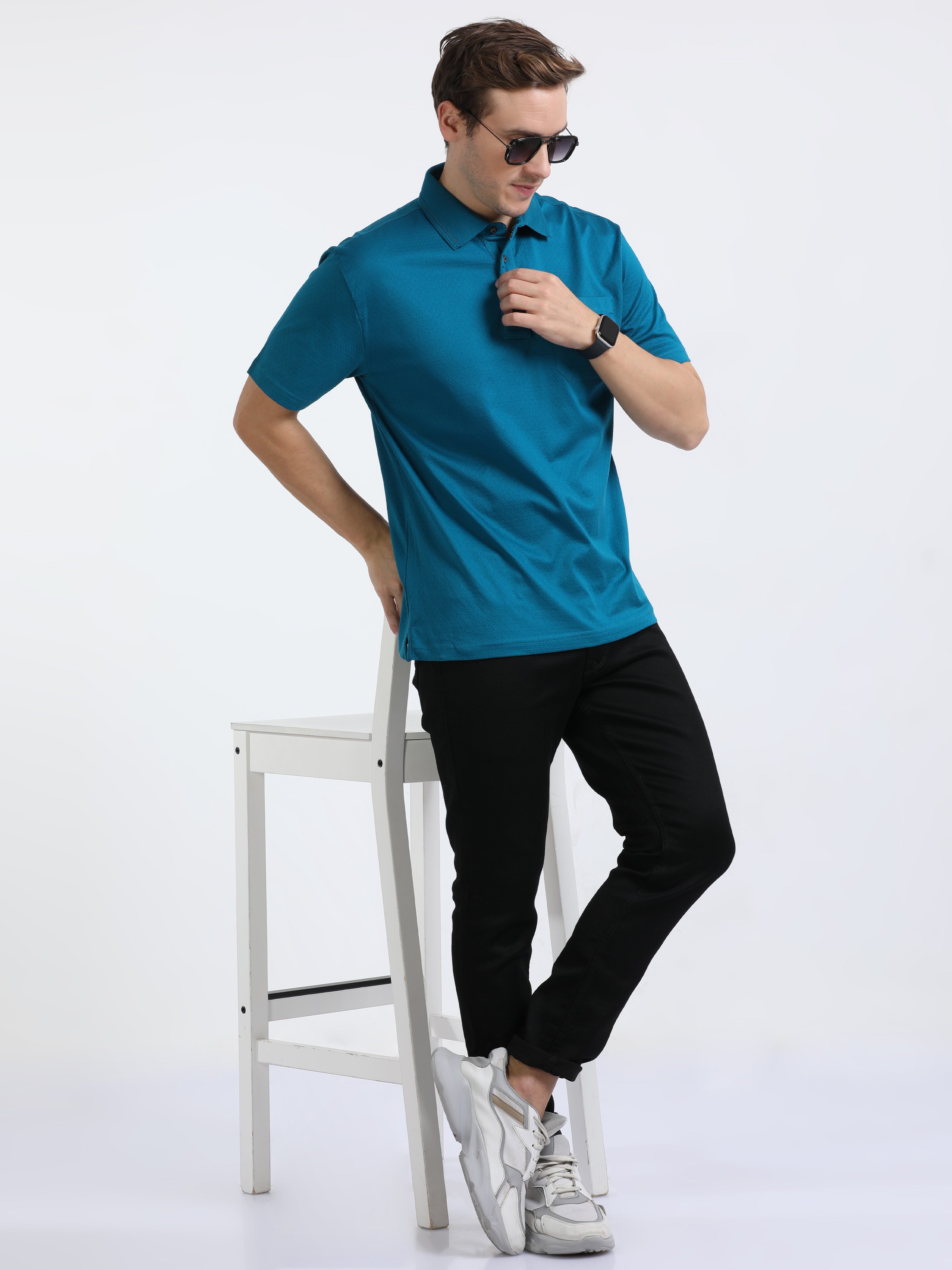 Classic Polo Mens Cotton Half Sleeves Printed Authentic Fit Polo Neck Black Color T-Shirt | Rare - 03 B Af P