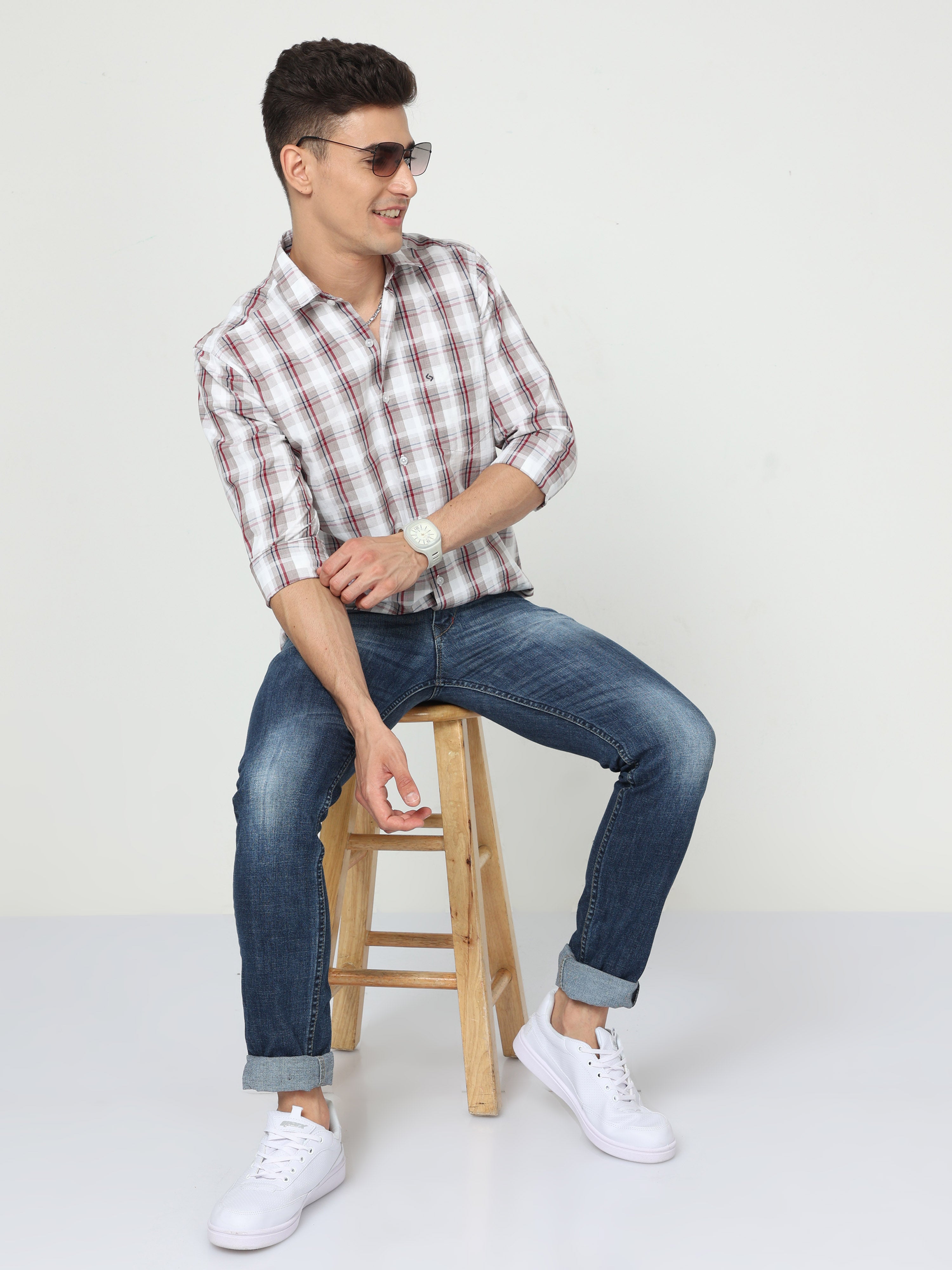 Classic Polo Mens Cotton Full Sleeve Checked Slim Fit Polo Neck Multicolor Woven Shirt | SO1-86 A-FS-CHK