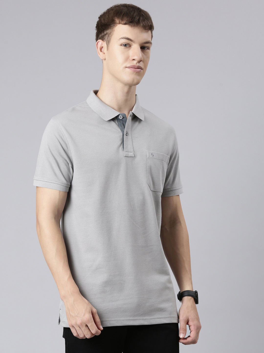Classic Polo Men's Half Sleeve Grey Polo Neck Slim Fit Solid T-Shirt | TOY-VIROK-SILVER SF P