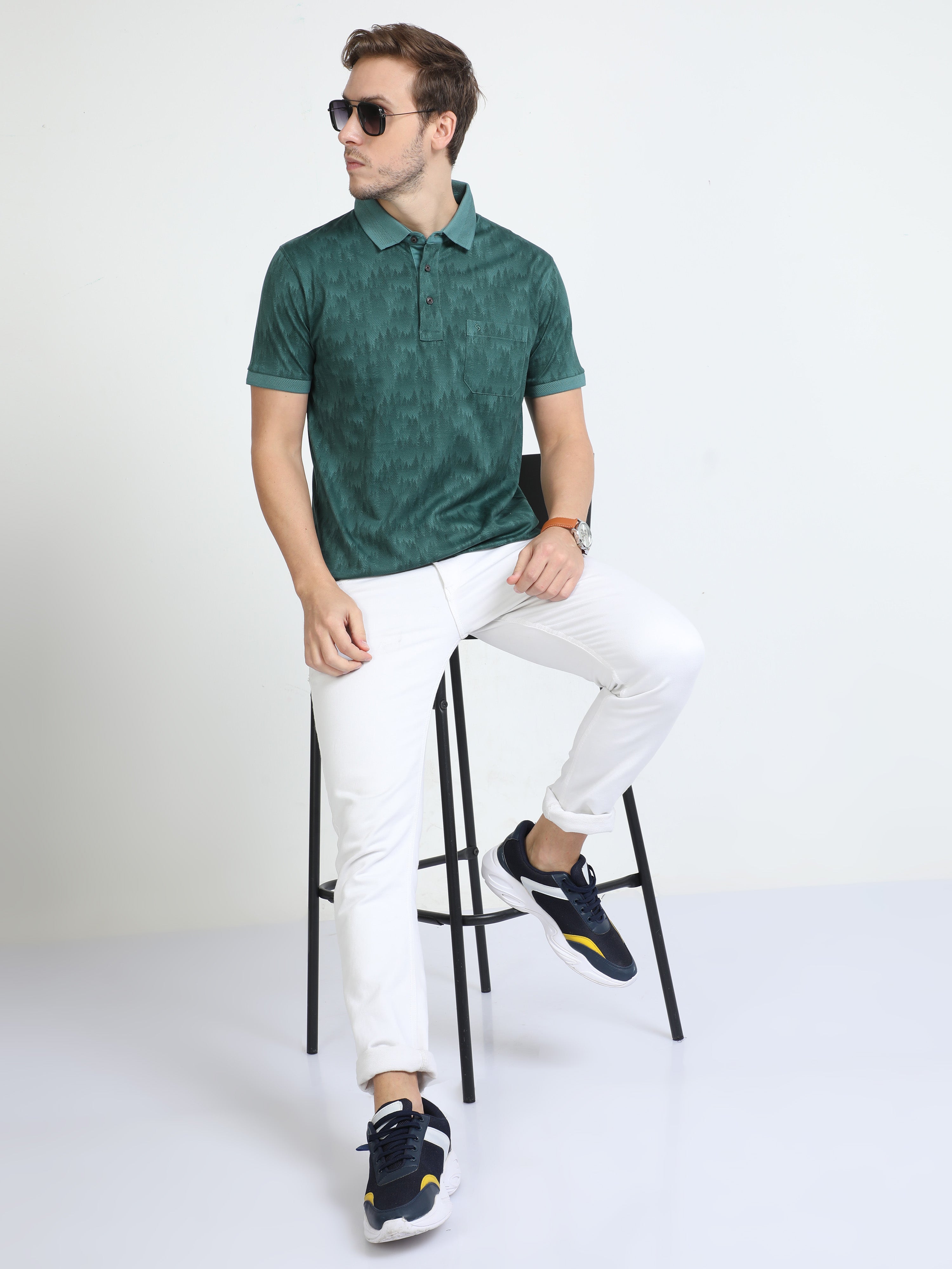 Classic Polo Mens Cotton Half Sleeves Floral Slim Fit Polo Neck Green Color T-Shirt | Scant - 31 A Sf P