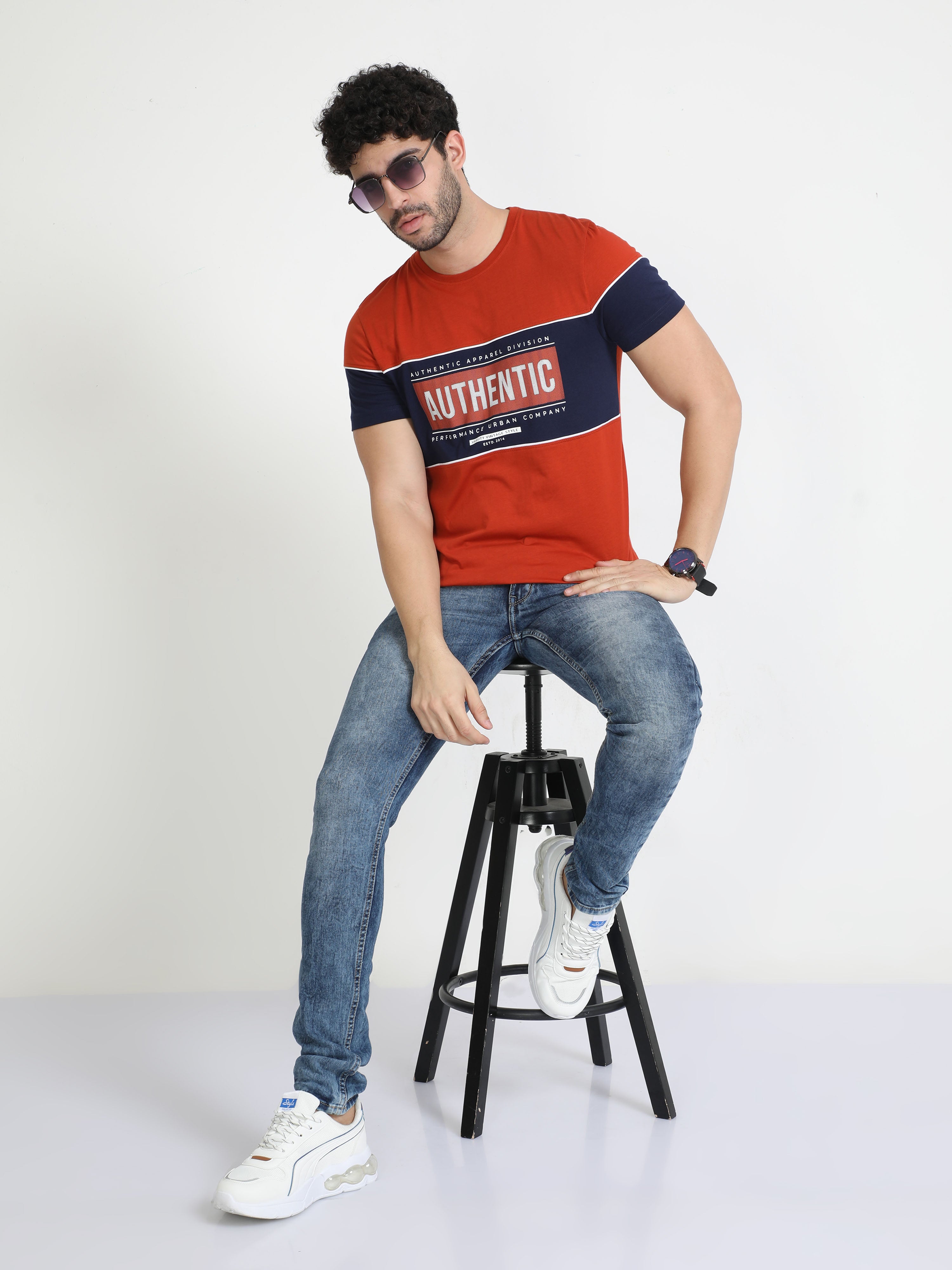 Classic Polo Mens Cotton Half Sleeves Colour Blocked Slim Fit Crew Neck Orange Color T-Shirt | Brcn - 548 B Sf C