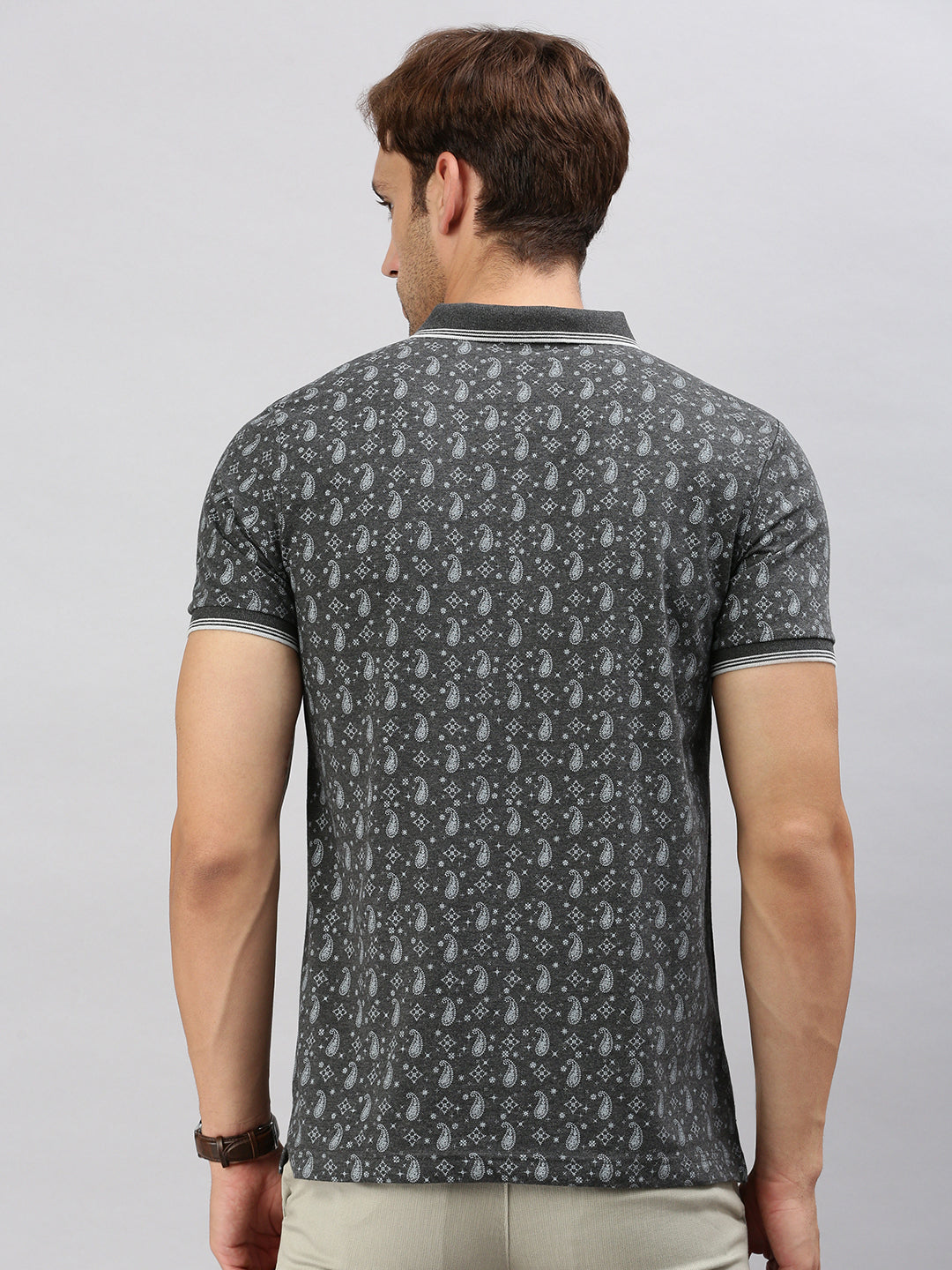 Classic Polo Men's Half Sleeve Charcoal Black/White Polo Neck Cotton Slim Fit T Shirt | BELLO - 292 B SF P