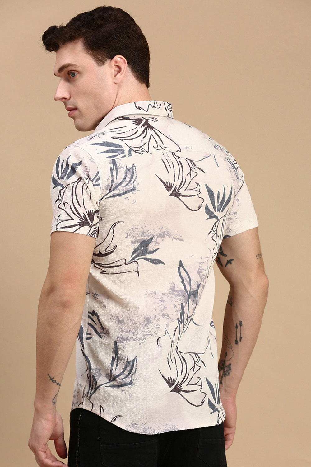 Classic Polo Men's Half Sleeve Beige/Blue Polo Neck Slim Fit All Over Print Shirt | SP2-GN-07 B-HS-PRT-BSL